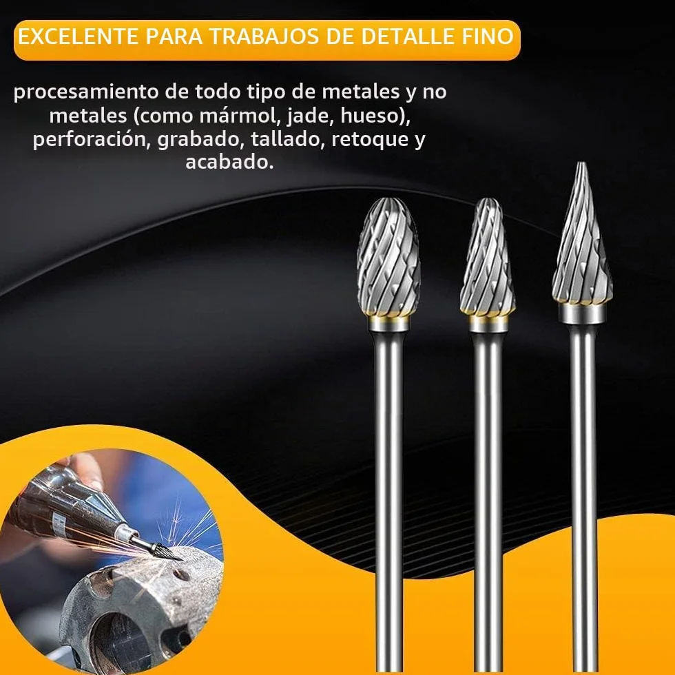 Juego de Fresas Rotativas 10 Piezas Metal Duro para Dremel Vástago 1/8" Bricolaje Pulido Taladrado