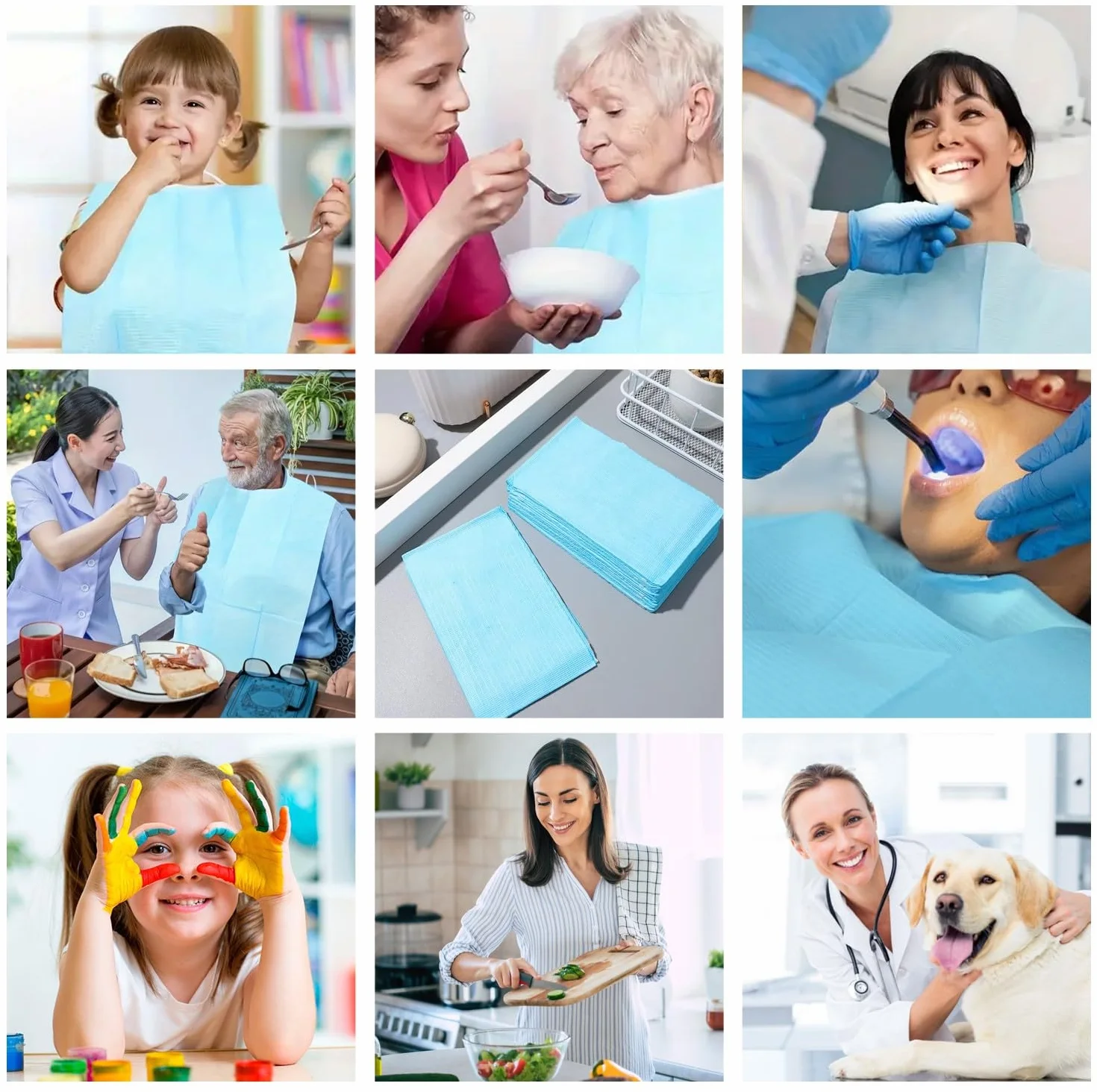 Baberos Adultos Desechables Impermeables 100 Pcs para Personas Mayores Pacientes
