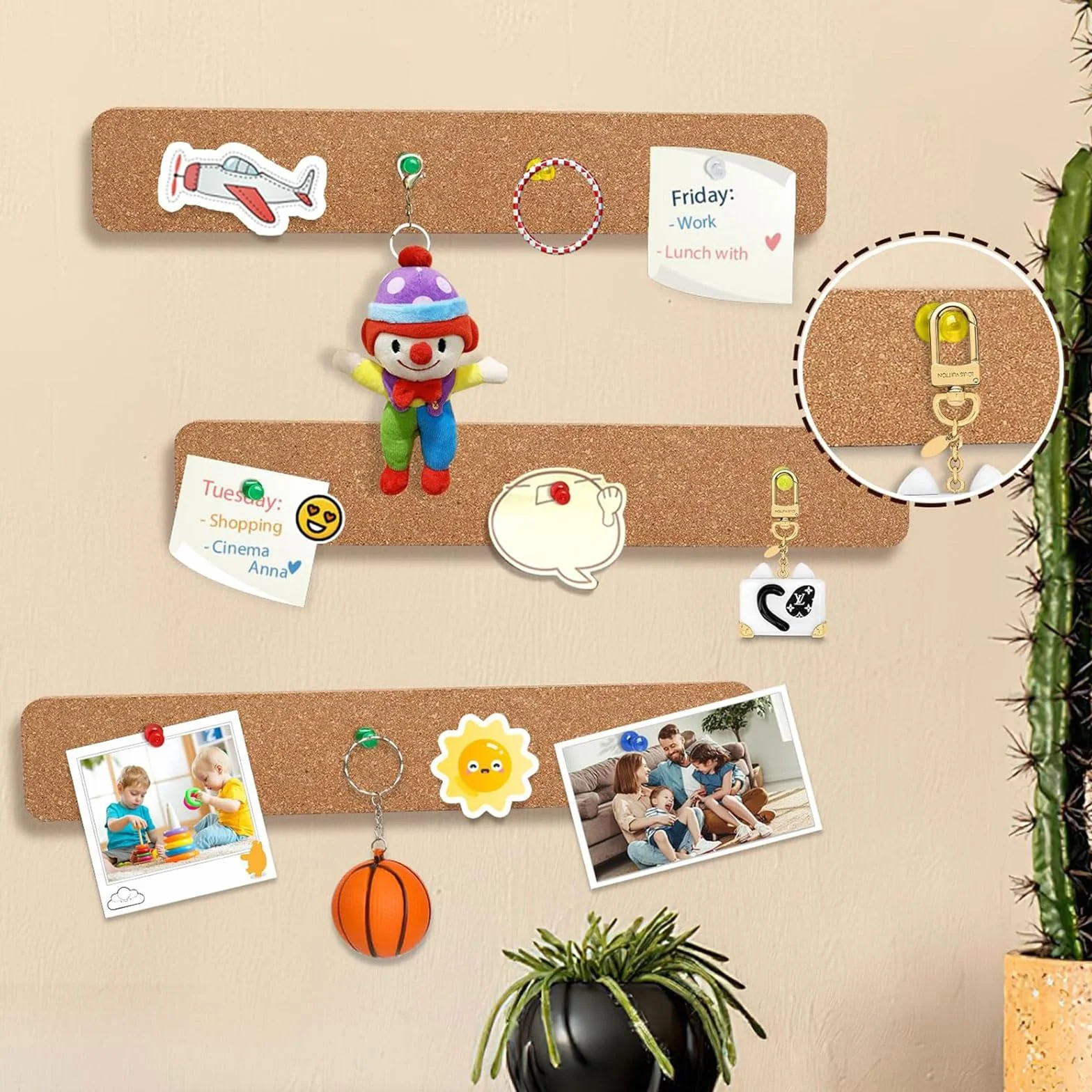 Tiras de corcho para pared autoadhesivas, 3 unidades, 3x2 pulgadas, con 50 chinchetas