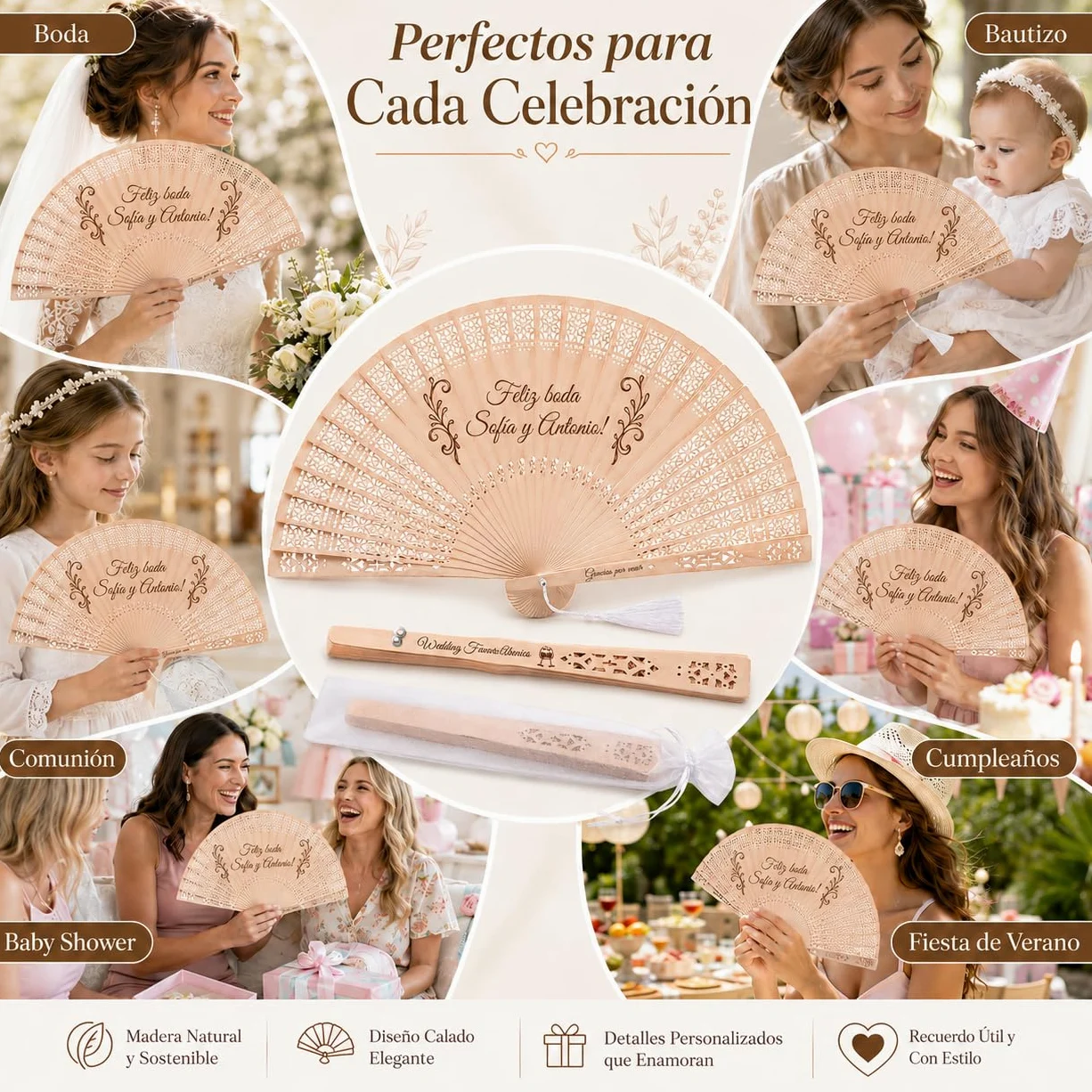 100pcs Abanicos Boda para Invitados Personalizados, Abanicos de Madera para Bodas con Nombre o Texto, para Recuerdos para Invitados, Decoraciones para Fiestas Y Diversas Actuaciones
