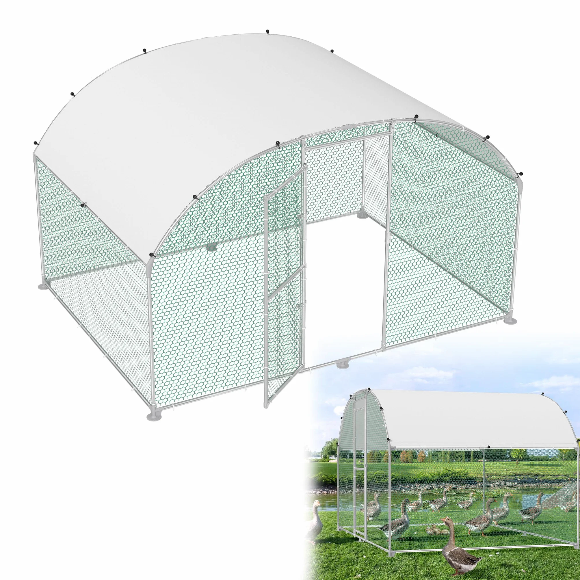 HENGMEI Gallinero 300x200x200cm Acero galvanizado Jaula para gallinas con techo de PE Exterior