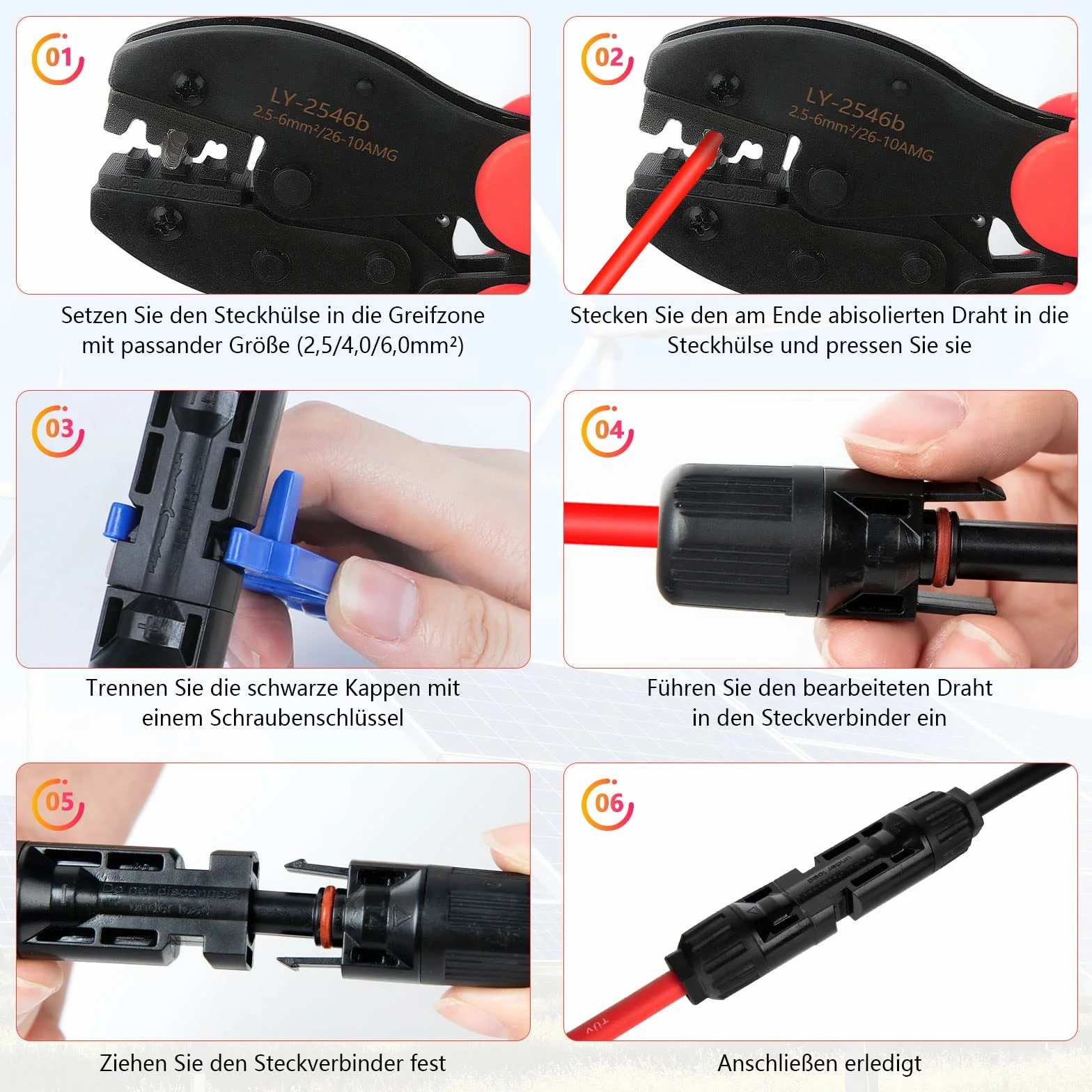 EIEVEY Alicates Engarzadores Solares Kit para Cables PV 2.5/4/6mm²