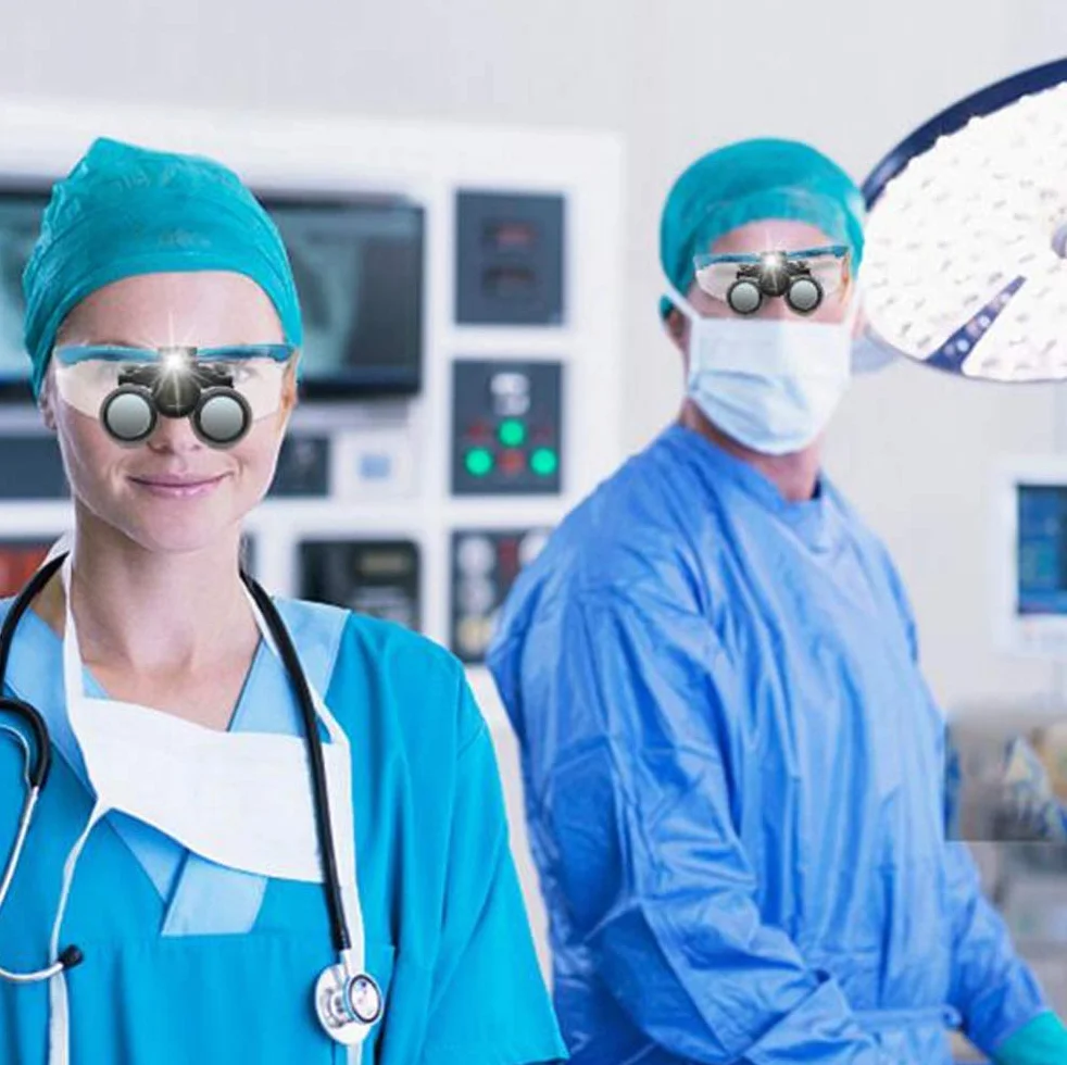 Surgery Dental Binocular Loupes 3.5X Magnifier with Light Head Lamp for Close Work