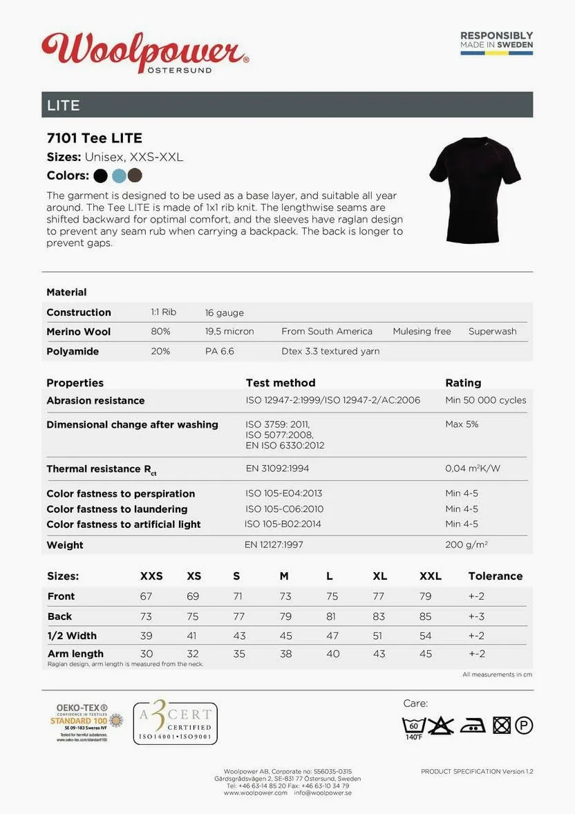 Woolpower tee Lite Camiseta Hombre (Pack de 1)