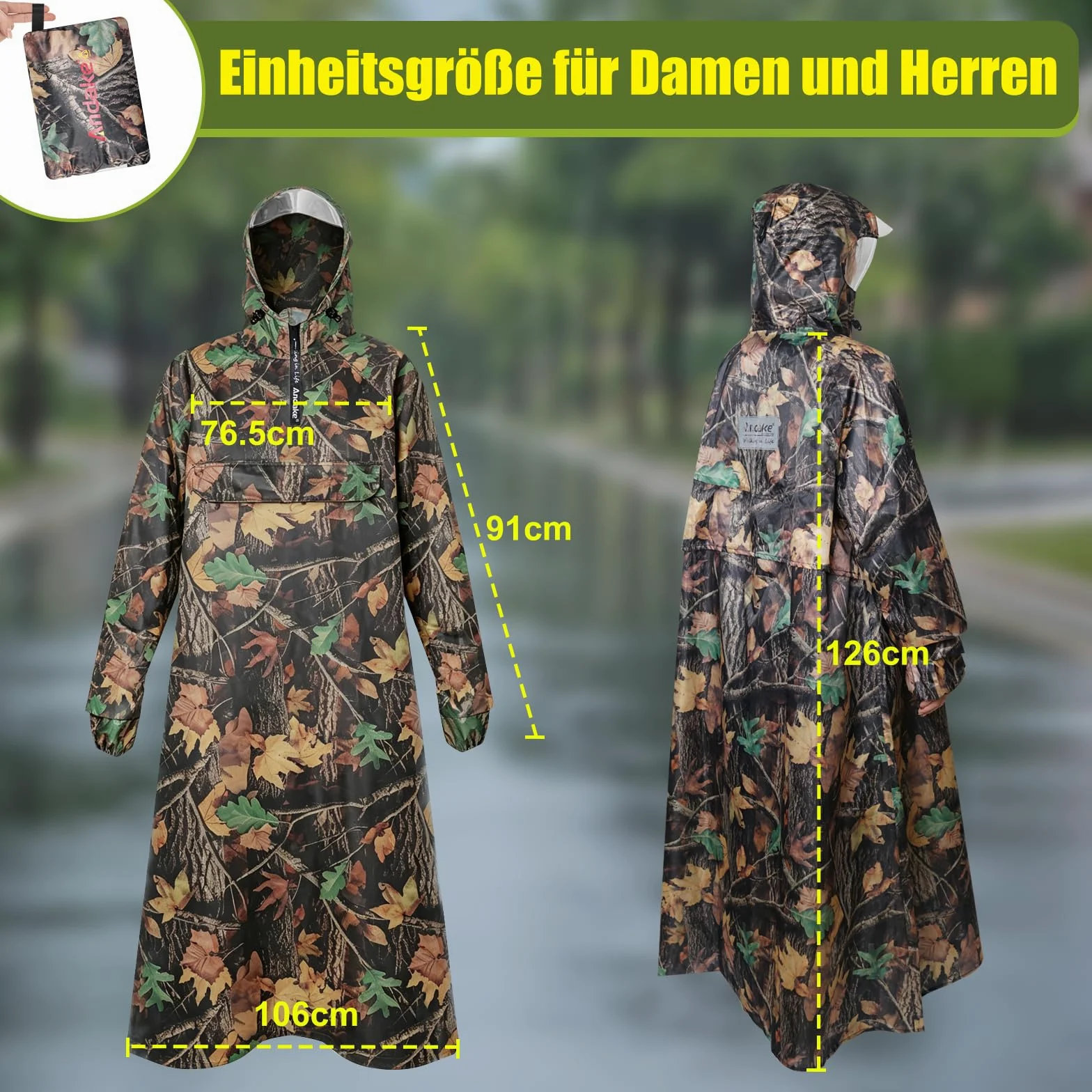 Andake Chubasquero impermeable, ligero y portátil, con mangas, unisex, material resistente a las grietas, adecuado para actividades al aire libre, ciclismo, senderismo, pesca