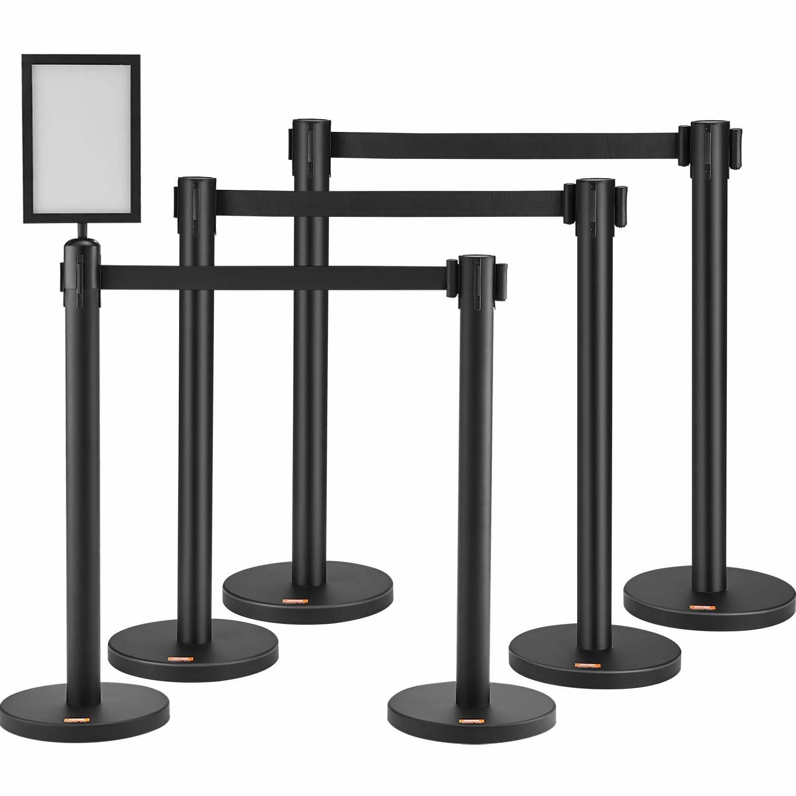 VEVOR Poste Guía 8 Piezas 93 cm Barrera de Marcado Control Multitudes Cinturón Retráctil 200 cm Acero Carbono Negro