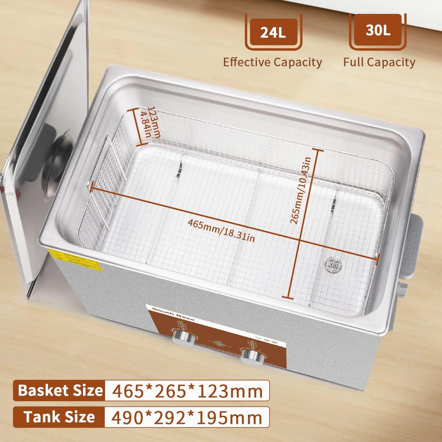 SOUTH BASE Limpiador Ultrasónico, 30L 600W, con Cesta, Temporizador y Calentador, Máquina de Limpieza Ultrasónica Codificada para Armas, Motores, Piezas de Carburador, Cadenas