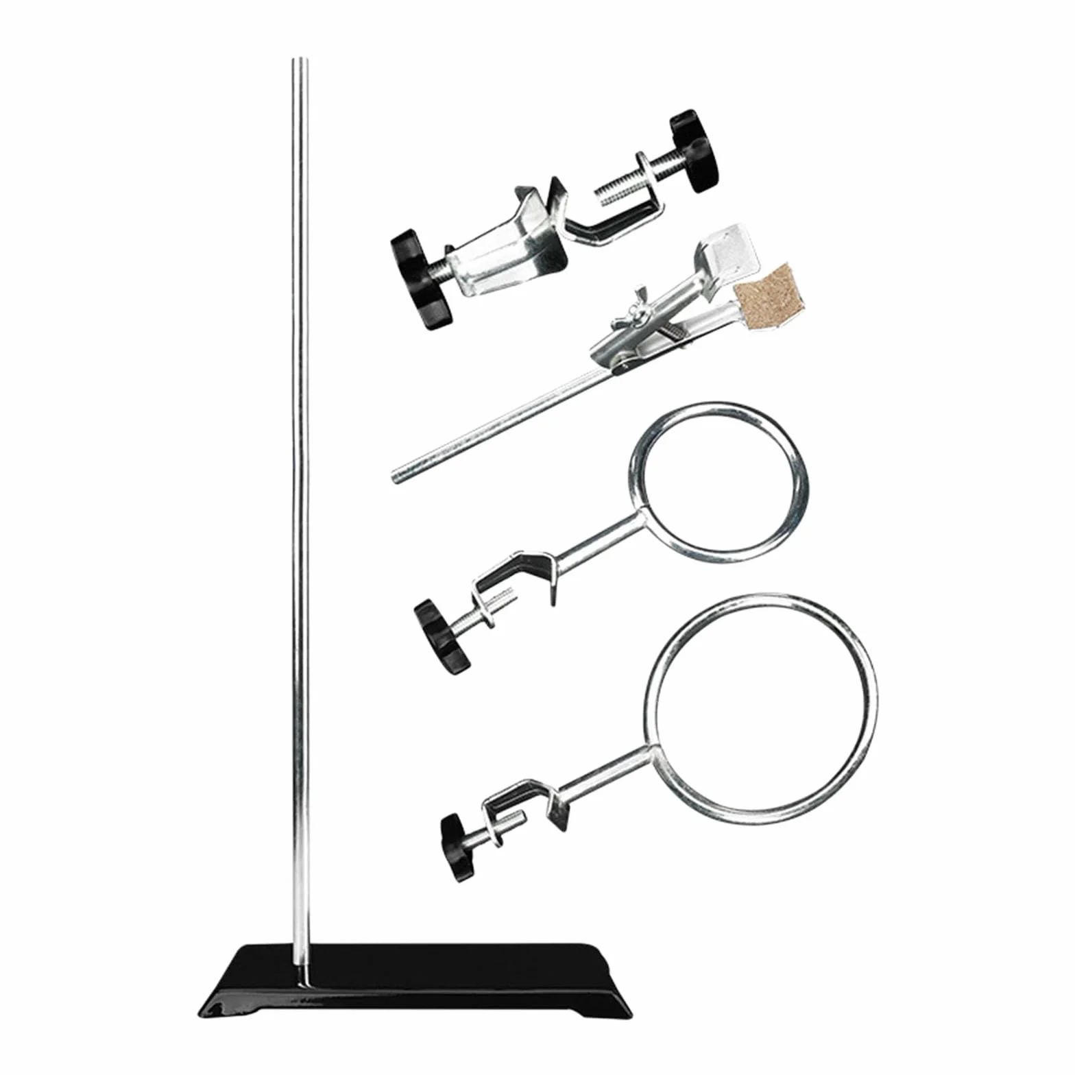 Soporte de laboratorio 35 cm para experimentos de química con superficie inoxidable y abrazaderas de apriete
