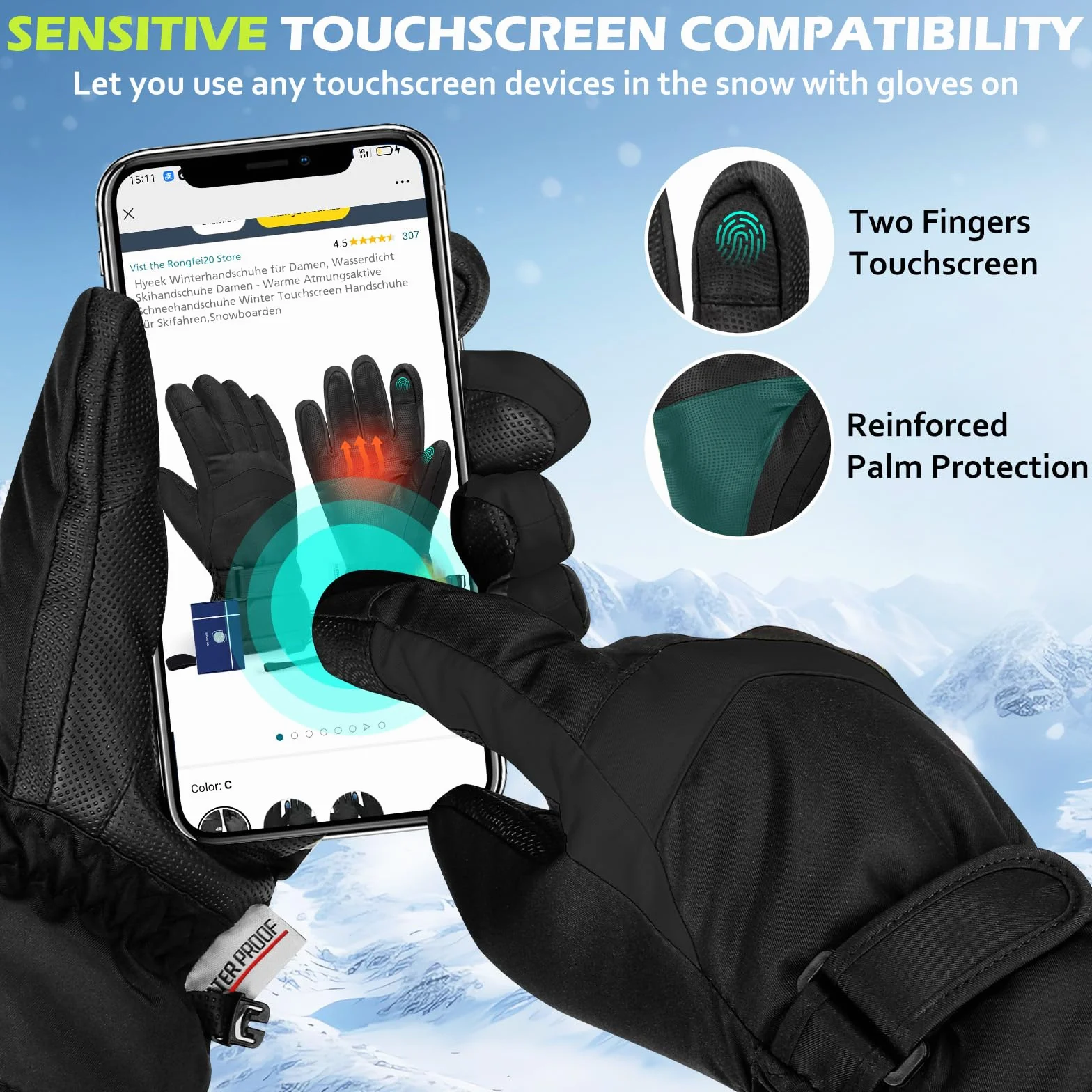 Guantes Invierno Mujer Impermeables Táctiles Nieve Esquí Moto Snowboard Bici Ciclismo