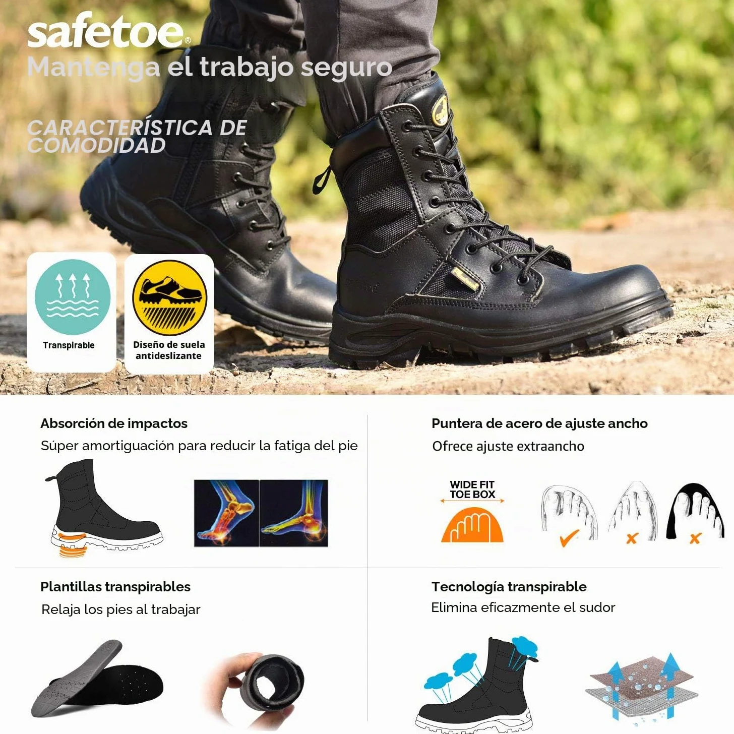 SAFEYEAR Zapatos de Seguridad Hombres y Mujeres, S3 Botas de Seguridad Trabajo Militar con Cuero Impermeable, Puntera con Punta de Acerol Ligeros Calzado para Cremallera, Plantilla mas Comodas…