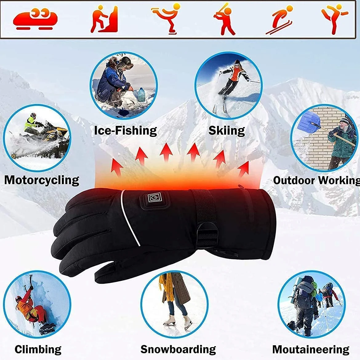 Guantes térmicos eléctricos, Guantes térmicos aislados con Pantalla táctil, Guantes térmicos para esquí de Motocicleta, Guantes Impermeables con 3 Niveles de Calentamiento a baterí