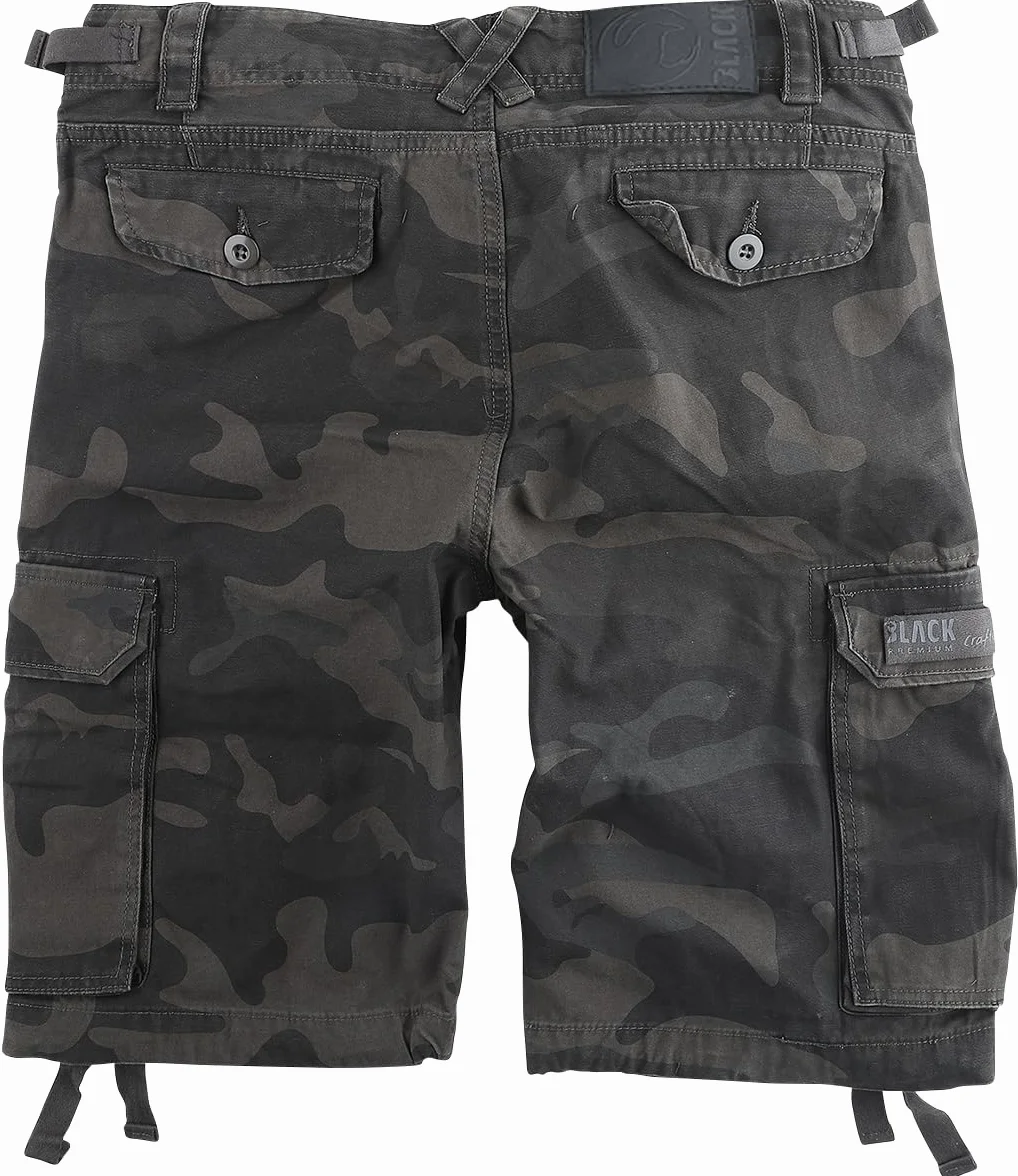 Black Premium by EMP Hombre Pantalón Corto Negro con Grandes Bolsillos