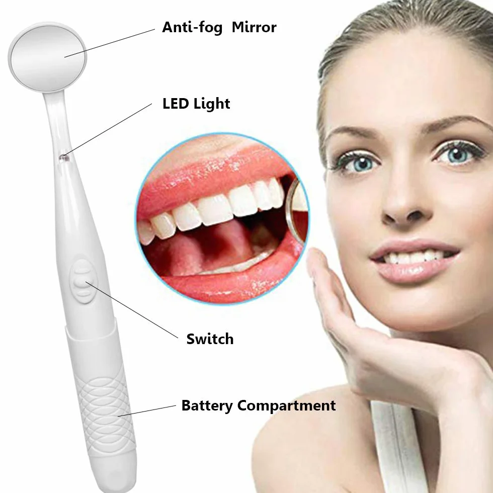 Espejo dental con luz LED, espejo de inspección bucal antivaho para dentistas