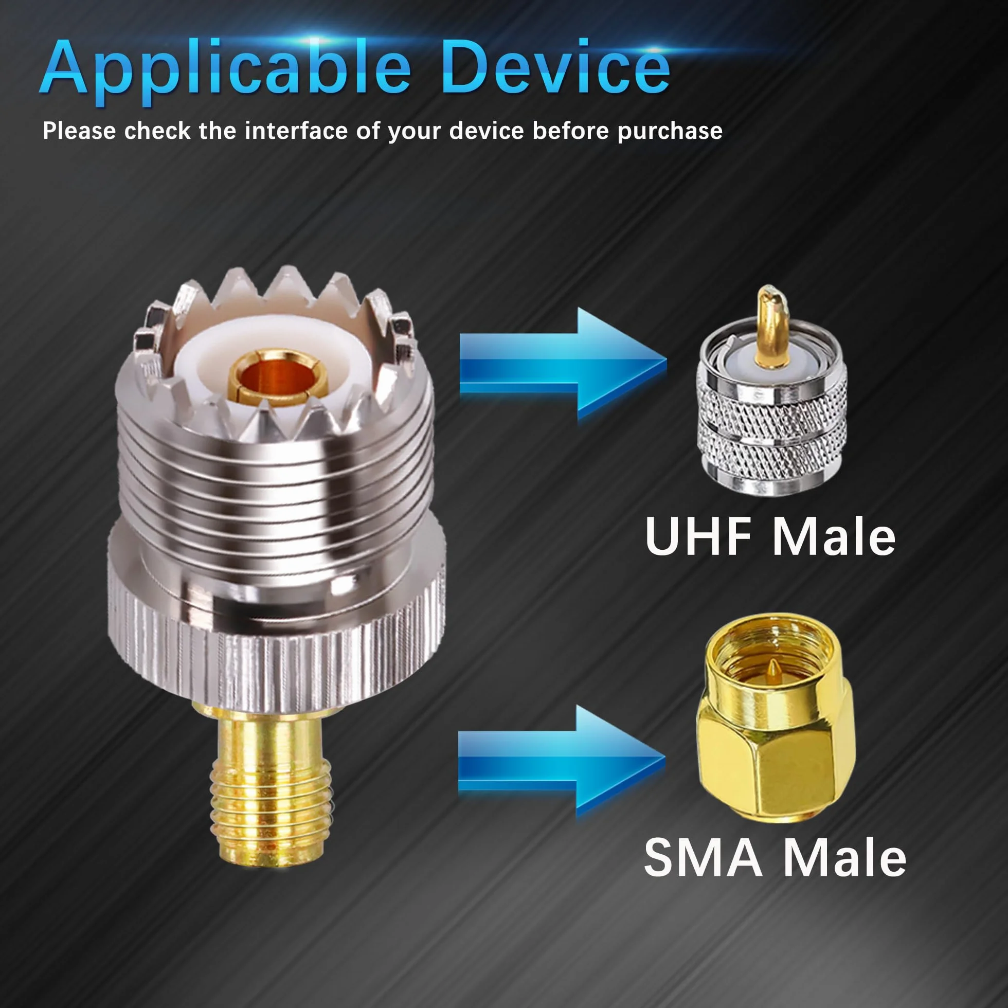 TUOLNK Adaptador SMA a PL259 Hembra UHF Coaxial Antena Radio CB SO239 Jack 2 Piezas