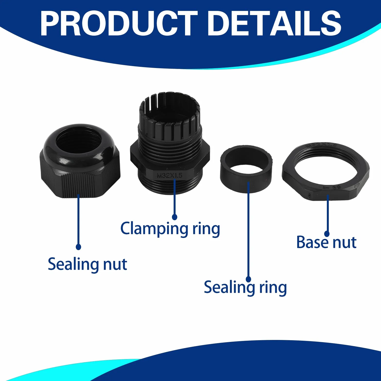 Prensaestopas M32 IP68 Conectores de Cable Nailon Impermeables Contratuerca Arandela 18-25mm