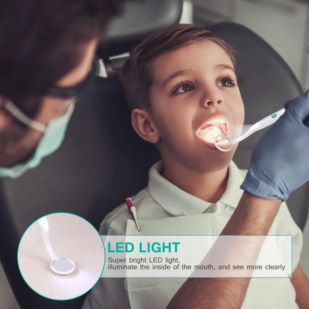 FOMIYES Espejo Dental con Luz LED Anti-Niebla para Inspección Oral (Verde)
