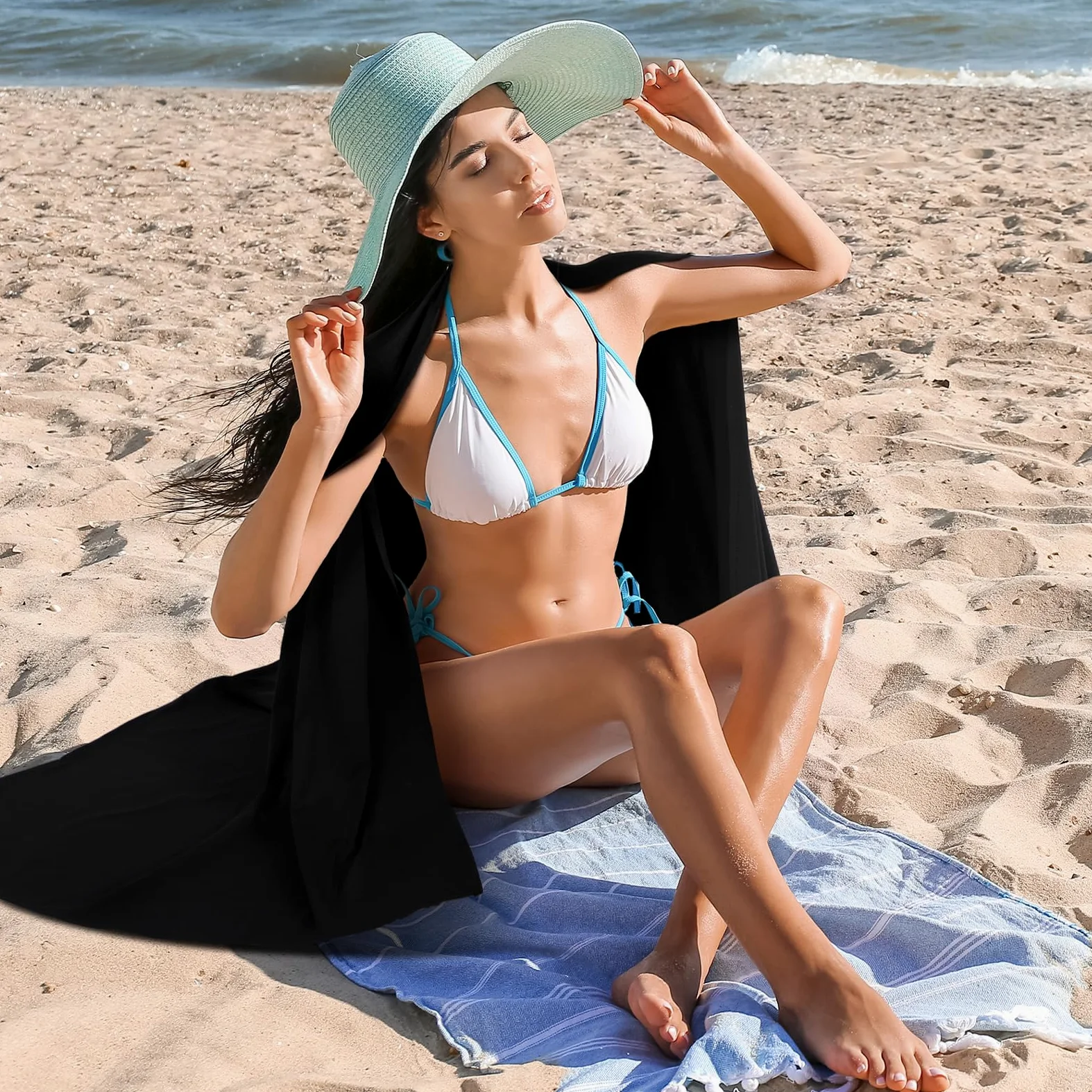 Hahafelt 2 chales de sol para mujer, protección solar UV UPF 50+, chales de viaje para playa, bufanda de verano, color blanco y negro, protección UV, ropa para natación, al aire libre, playa
