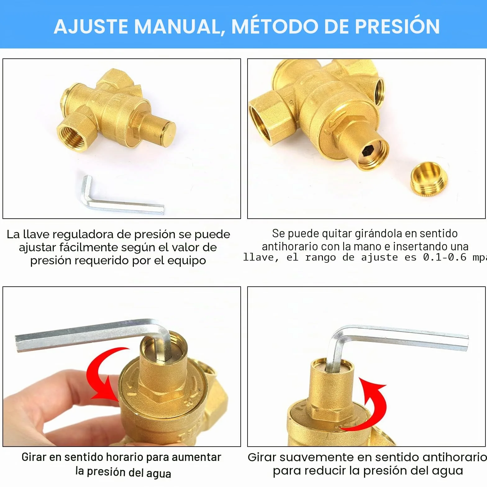 Regulador de Presión Agua DN20 3/4 Pulgada Latón Válvula Reductora