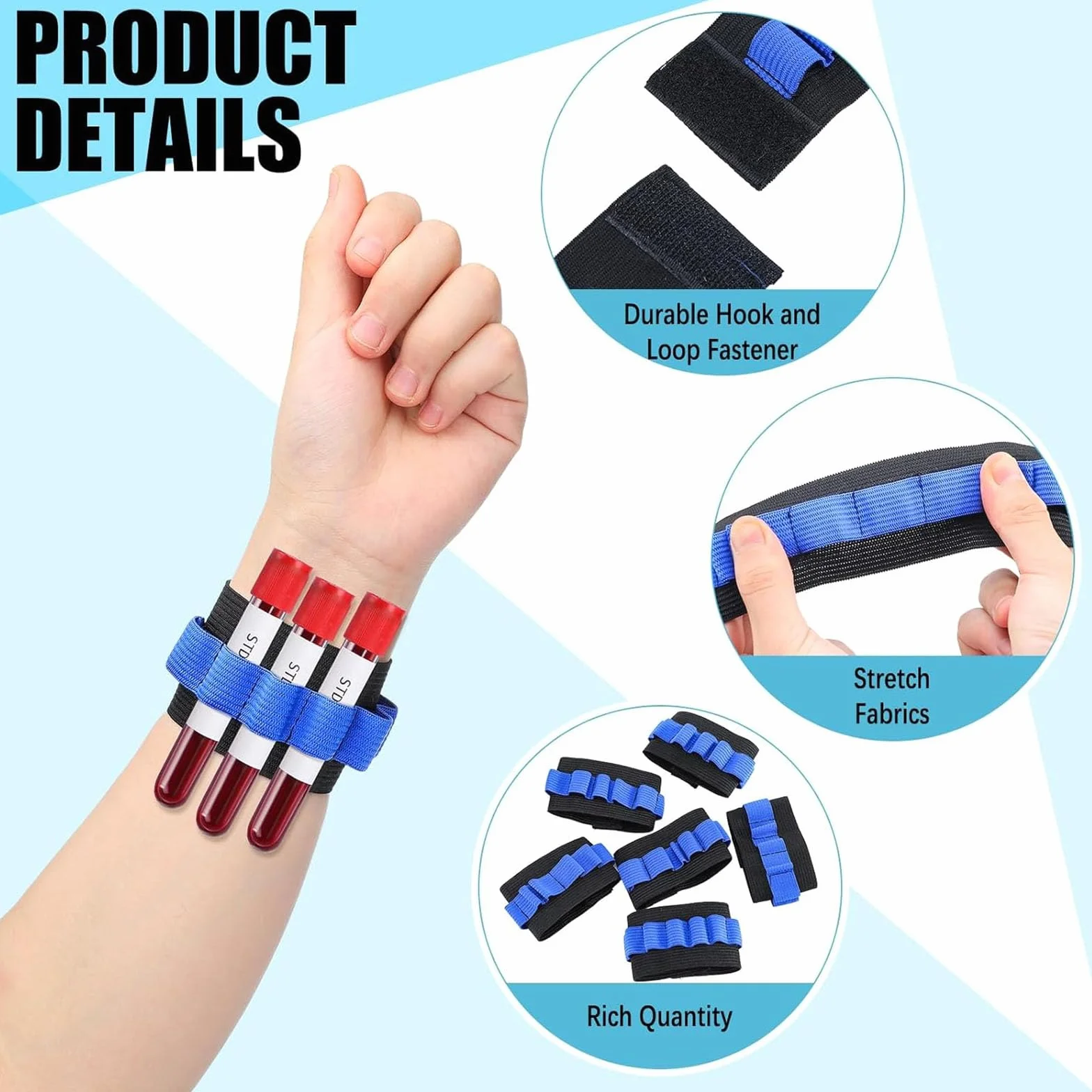Organizador de colección de sangre Pulsera con soporte para tubo de flebotomía, 6 paquete, negro y azul, capacidad de 8 tubos