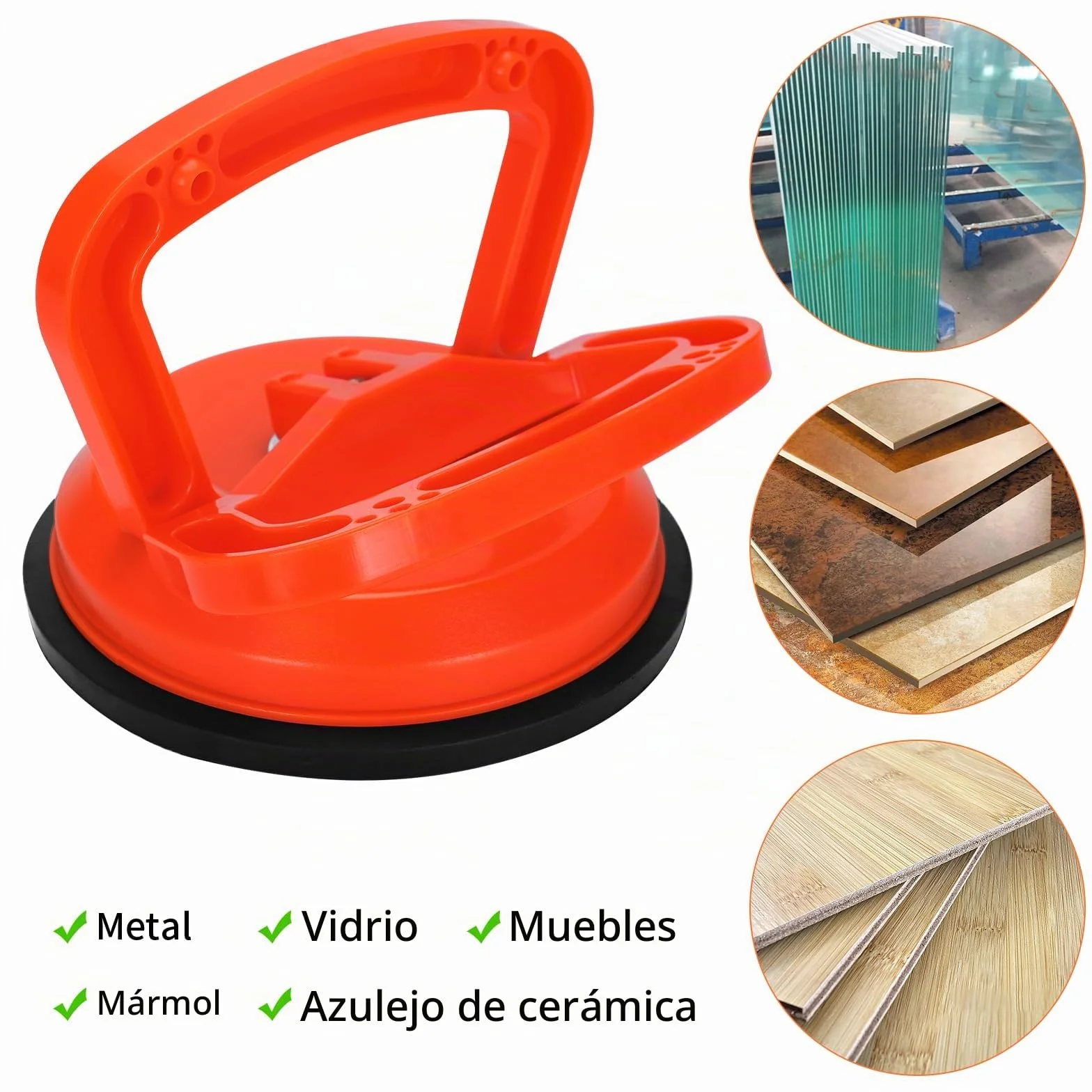 Ventosas Elevación 50kg, Elevador de Vidrio Cristales Azulejos Espejos, Vacío Potencia Diámetro 11.8 cm Naranja