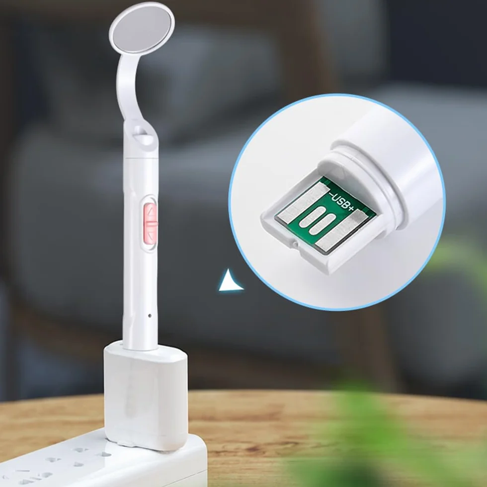 Sarini Paquete de 2 Espejos dentales con luz USB antivaho LED Dual Rosa y Azul