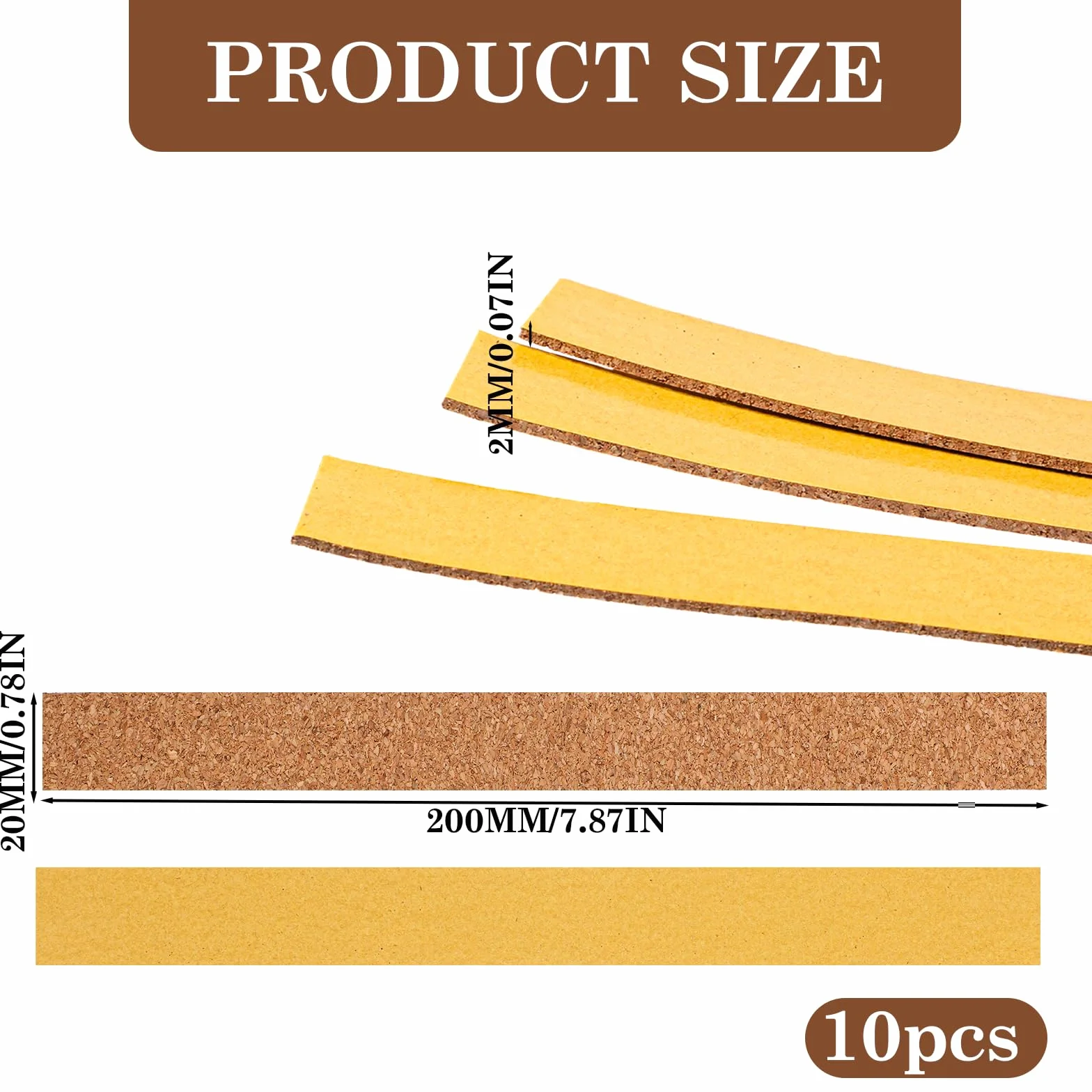 Giantree 10 tiras de corcho autoadhesivas gruesas para pared, tablón de anuncios, decoración de hogar