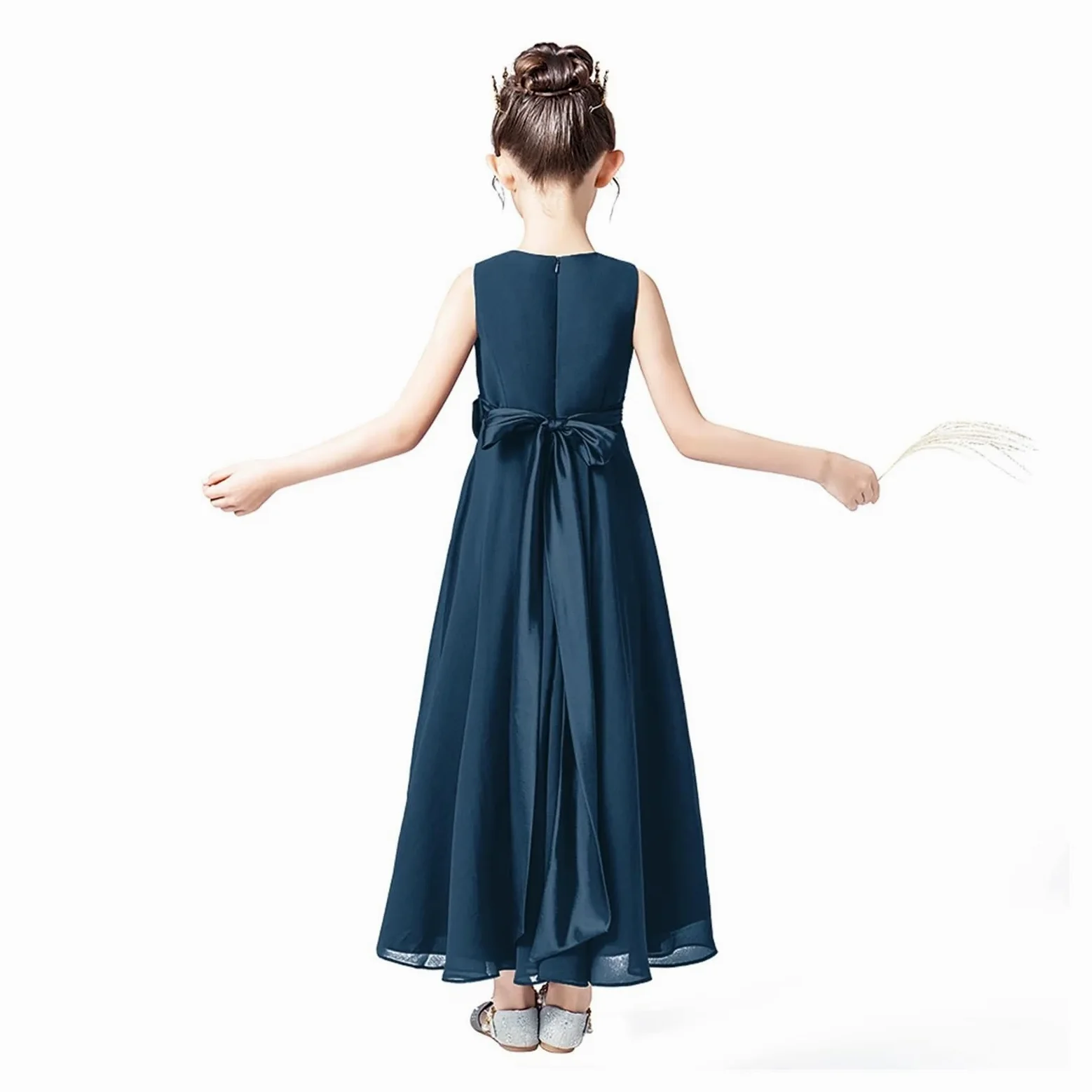 Vestidos Personalizados de Gasa for Dama de Honor Junior for Adolescentes, Vestidos de Flores for niña for Fiesta de Boda, Vestidos de Primera comunión for niños para Bodas(Grey,8)