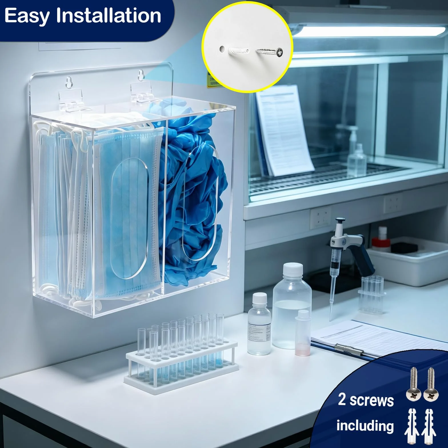 Dispensador de máscara facial y guante de acrílico desechable con tapa, colgable y de pie, transparente