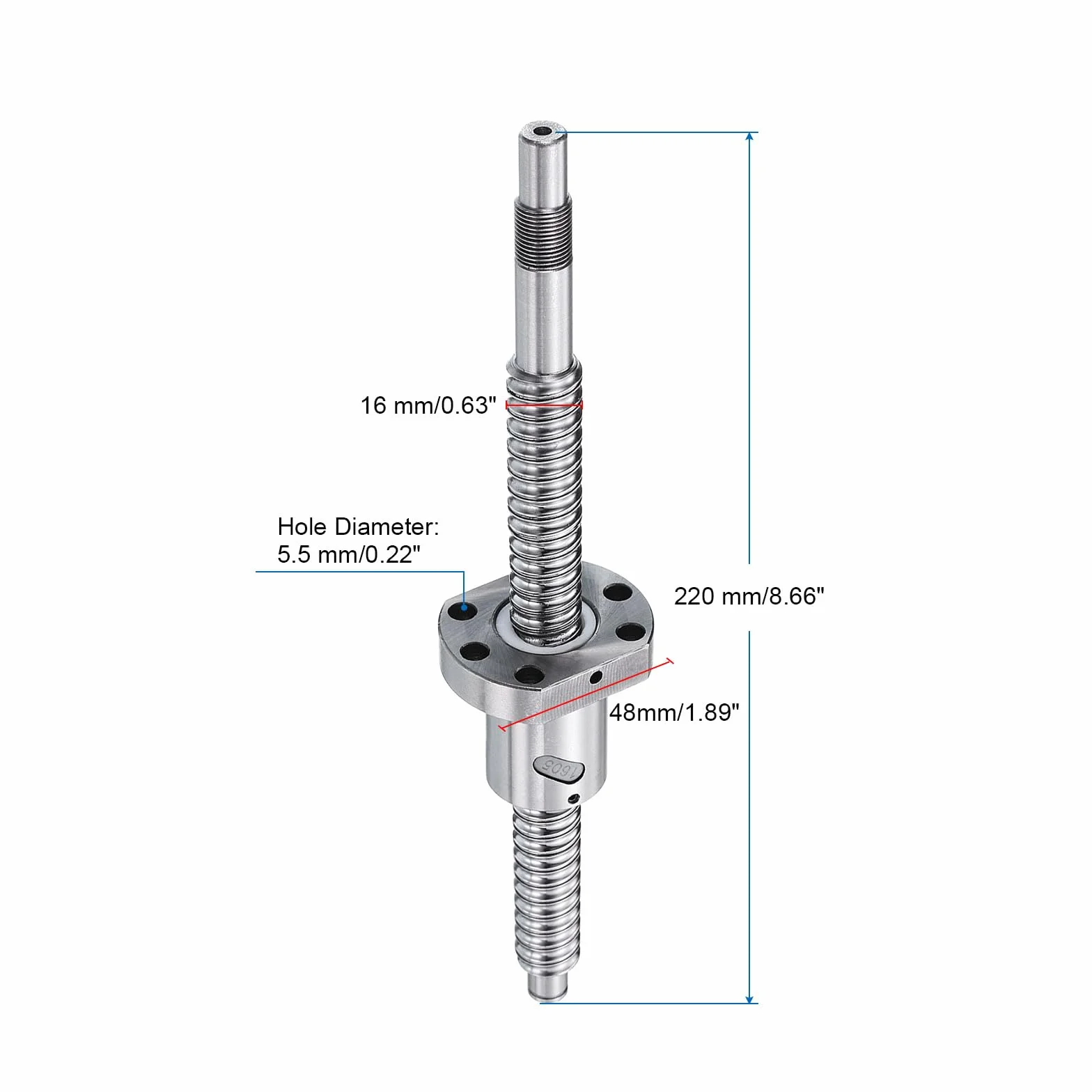 QUARKZMAN Husillo de bolas SFU1605 16mm Paso 5mm Longitud 220mm Tuerca Anti Juego