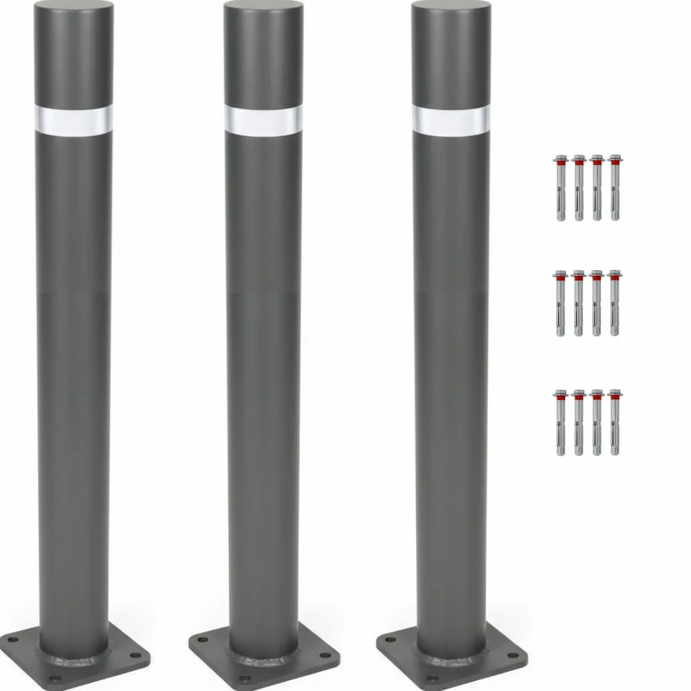 Bolardo de Hierro Negro Forja Pilona Fija con Placa Barcelona Eco 850mm x 80mm 3 Unidades
