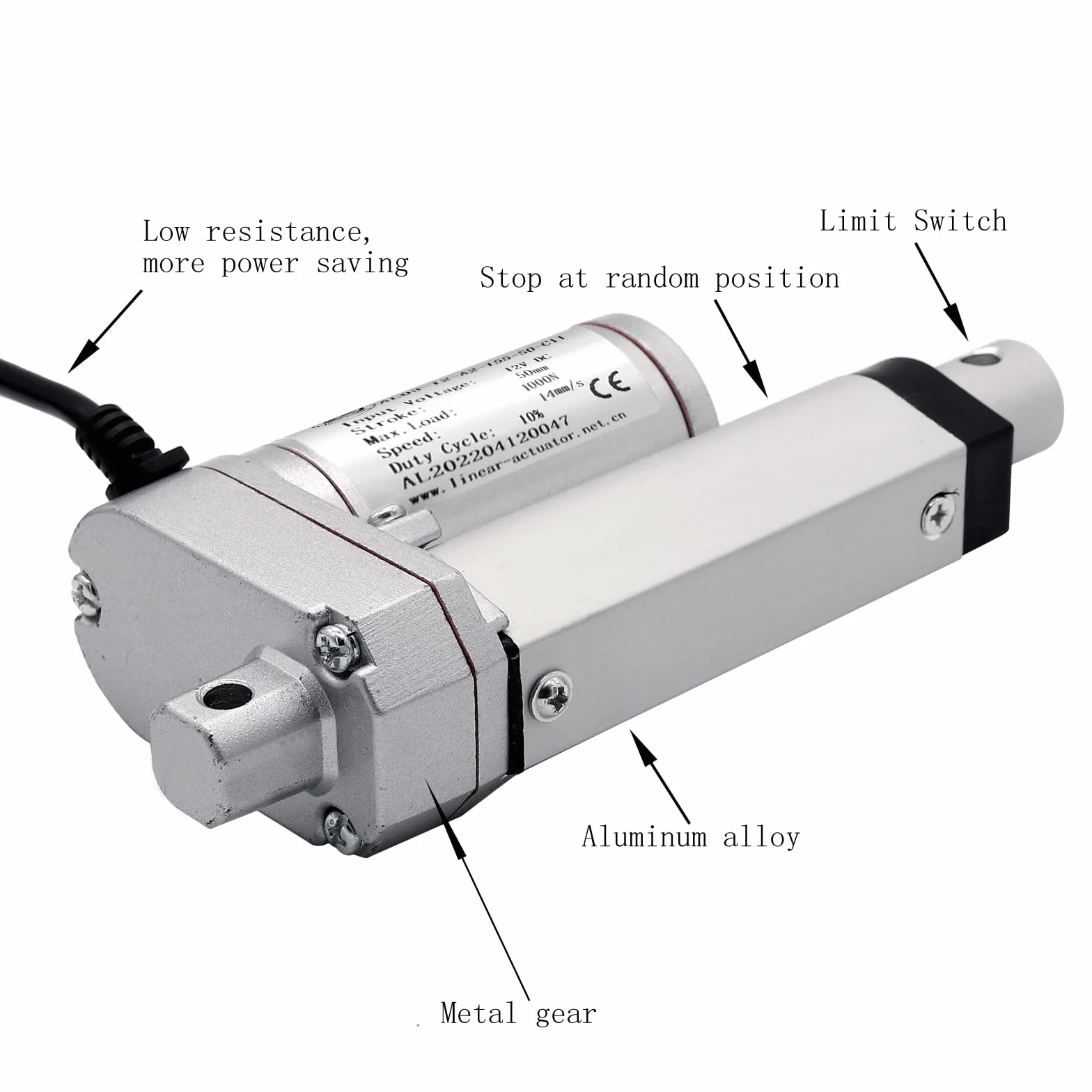 Actuador Lineal 1000N 50mm Motor DC 12V Resistente Para Auto RV Abridor de Puerta Eléctrico