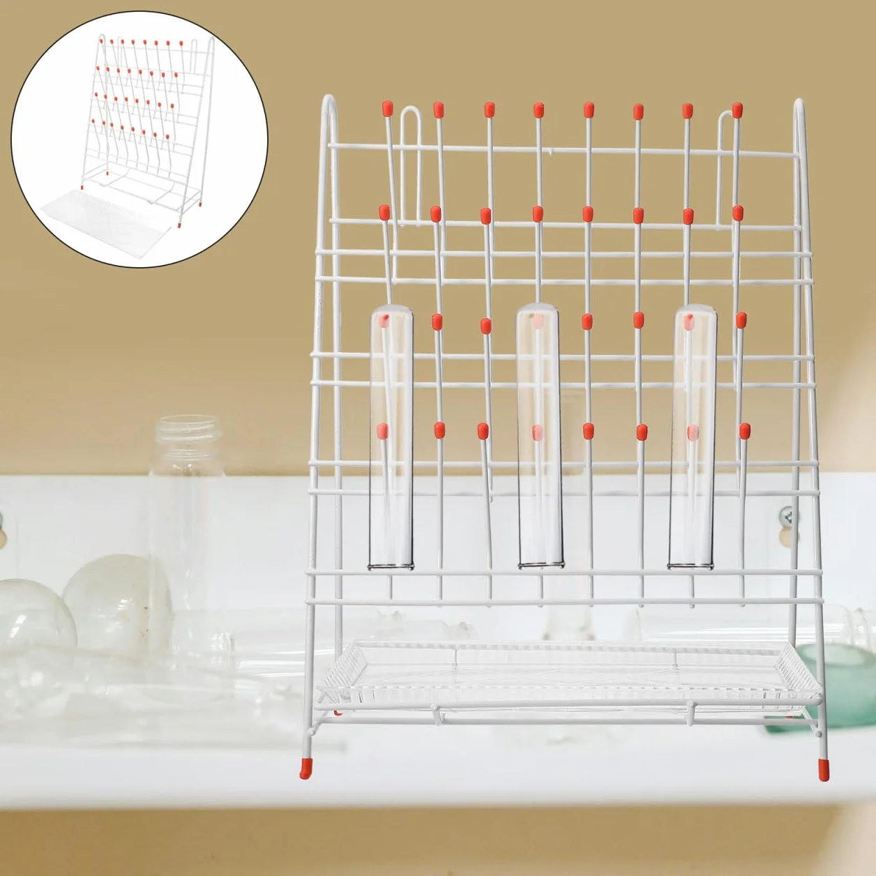 SOLUSTRE Soporte de secado para vasos de laboratorio de 32 puntos, estructura de alambre de hierro resistente