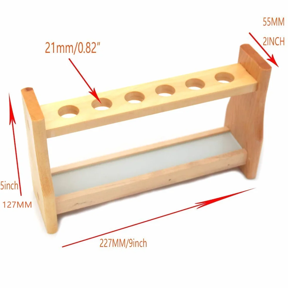 Soporte de madera para tubos de ensayo 21 mm, 6 ranuras, laboratorio química