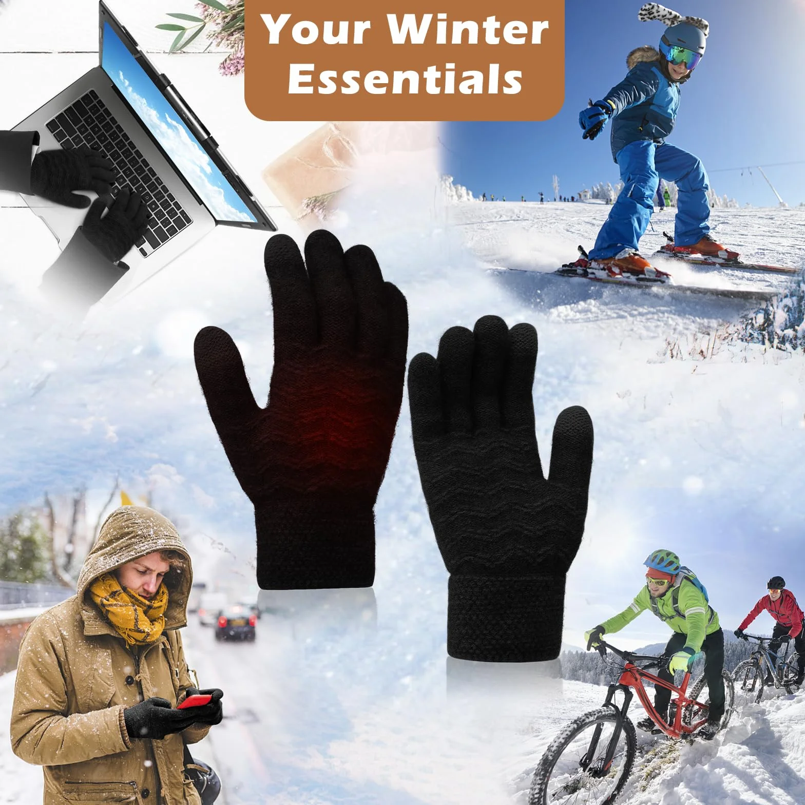 Coikes Guantes Calefactables USB para Hombres y Mujeres Guantes para Pantallas Táctiles Invierno 3 Temperatura Guantes Trabajo Frio Lavable Guantes Invierno para Esquí Senderismo Regalo