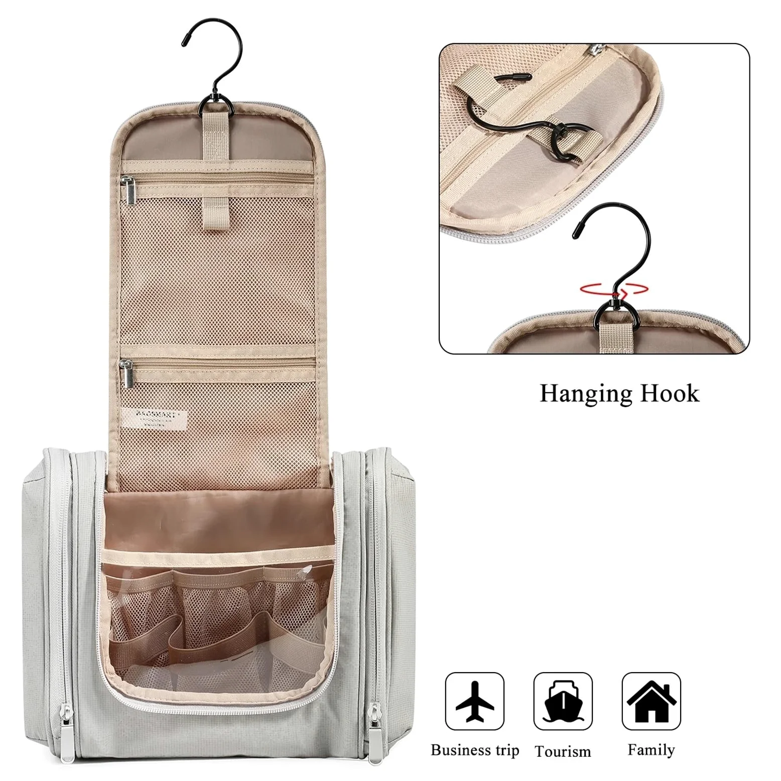 Neceser Bolsas de Viaje Colgantes, Nuevo Organizador de Maquillaje Transparente Impermeable, Gran Capacidad, Neceser cosmético, Estuche organizadores(Black,L)