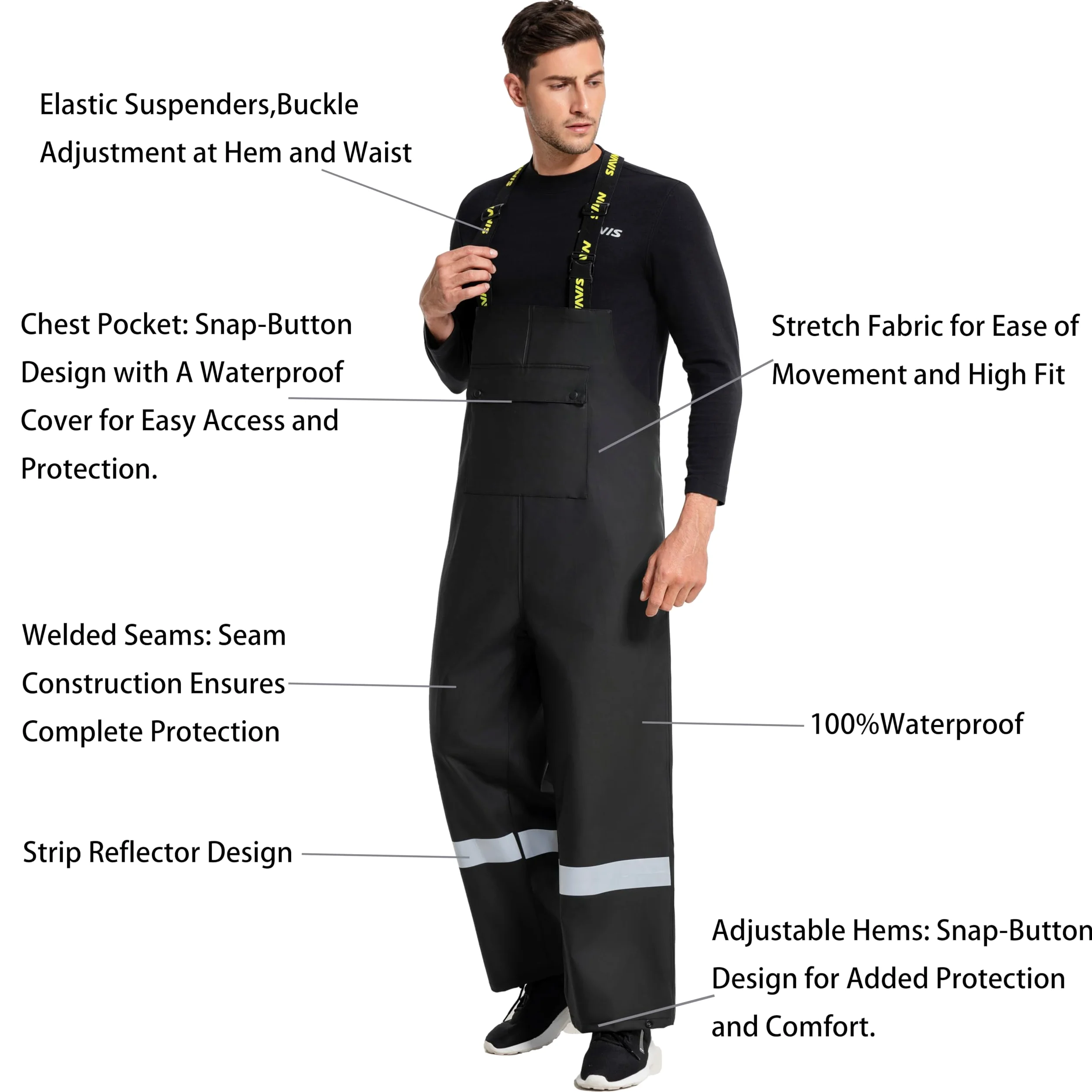 Traje de Lluvia Hombre Impermeable PU - Chaqueta y Peto Ajustable con Capucha Extraíble para Pesca, Construcción, Trabajo y Outdoor