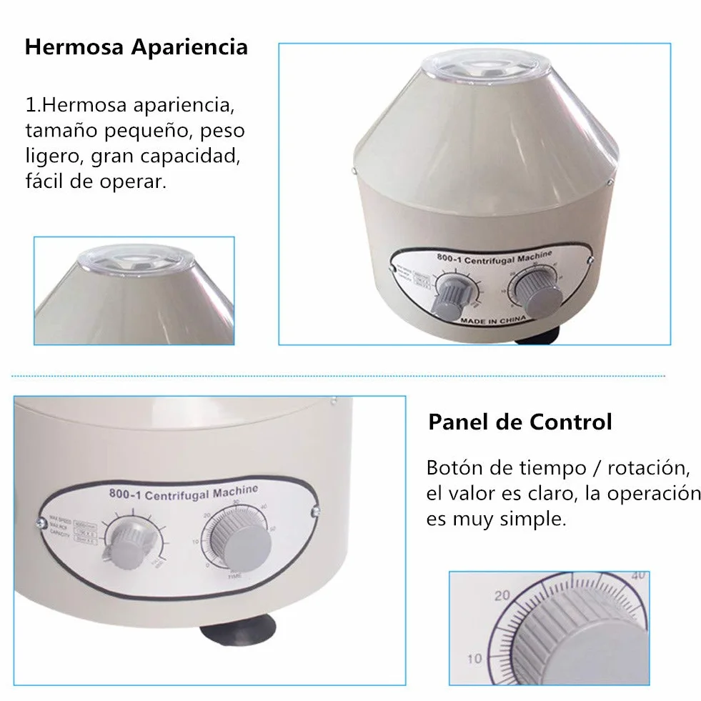Centrífuga de Laboratorio Eléctrico de Escritorio 0-4000 rpm Temporizador 0-60min con Tubos 6x20ml Enchufe EU