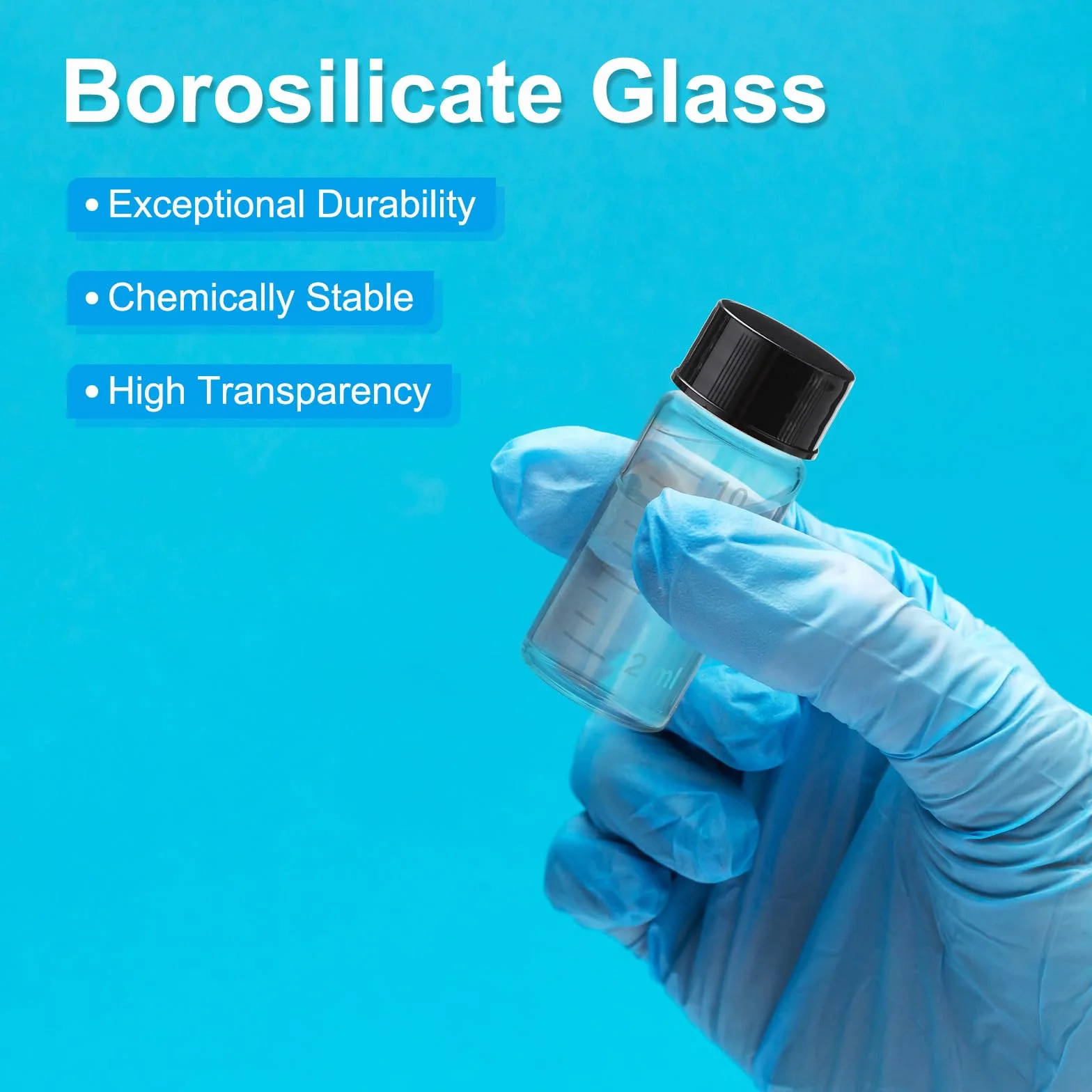 PATIKIL 6Pcs 5ml Viales de Vidrio Transparente con Tapa de Rosca Negra, Botellas de Muestra Graduadas de Vidrio Borosilicato