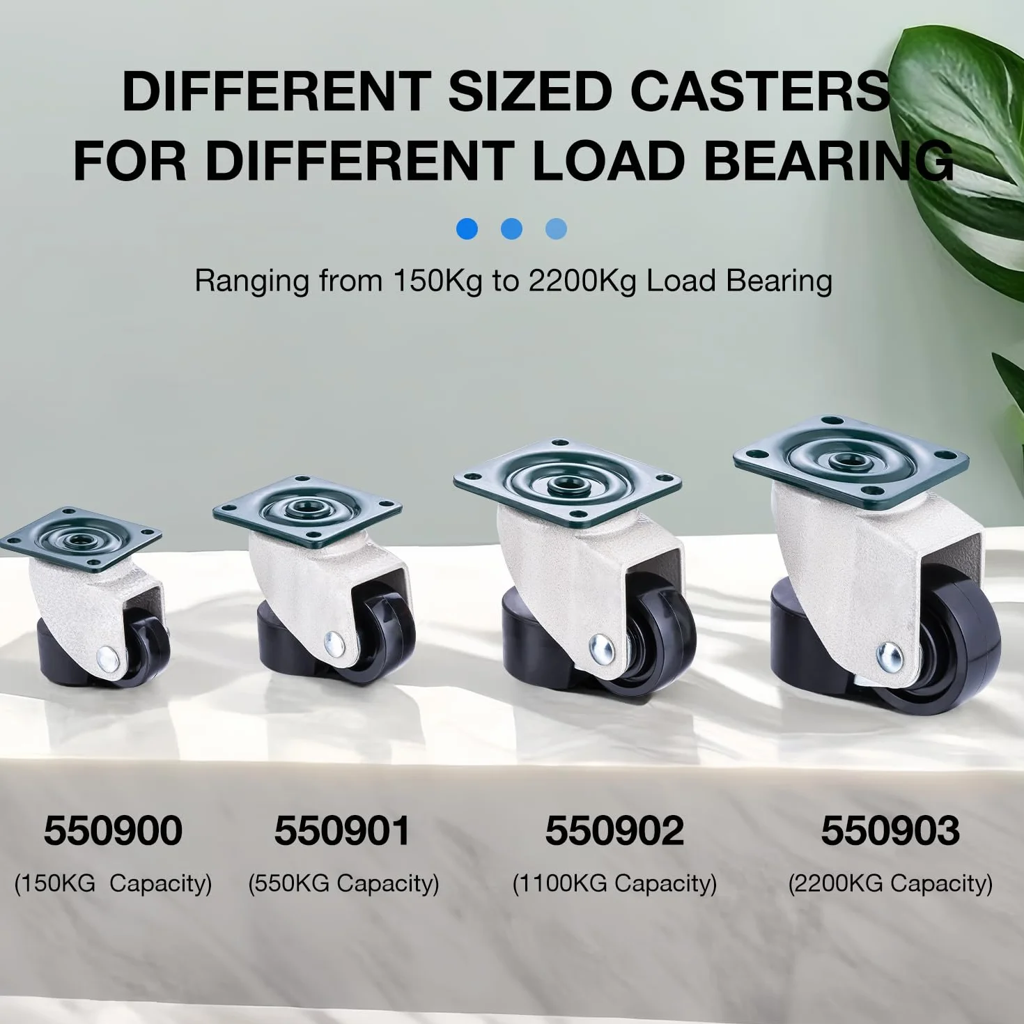 KATSU Ruedas Niveladoras 4 Piezas 550kg Carga Estática 50mm Giratorias Retráctiles Altura Ajustable