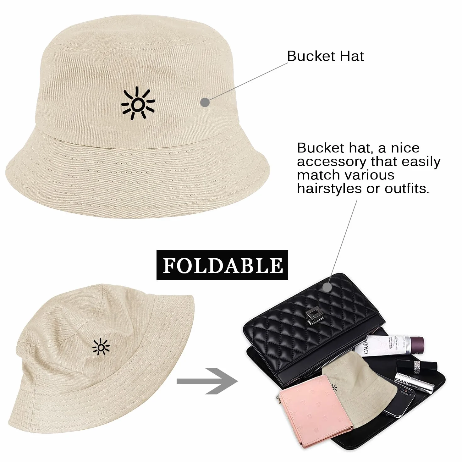Nadeer Gorro de Pescador Mujer Sombrero de Pescador Plegable Sombrero de Cubo Algodón Bucket Hat para Hombre Unisex Verano Senderismo al Aire Libre