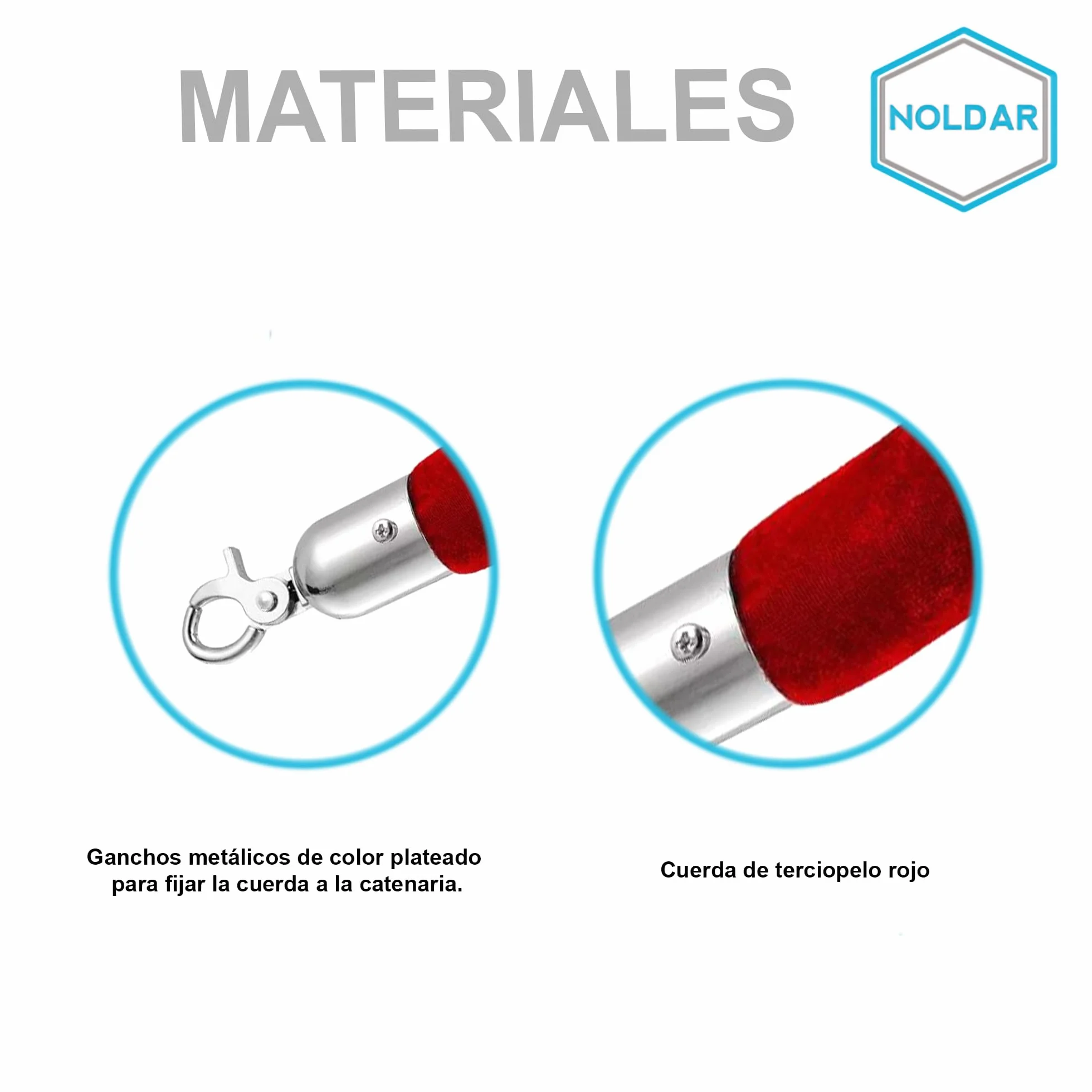 Cuerda de terciopelo rojo 3 cm 1,5 m ganchos plateado