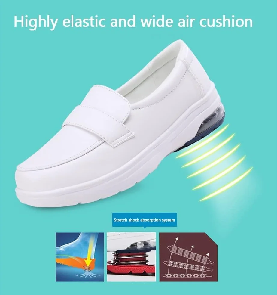 Zapatos De Enfermera De Confort para Mujeres, Mocasines De Cuero De Trabajo De Enfermería Profesional Ligeros Y Antideslizantes Cuidado Médico, White, 5 UK