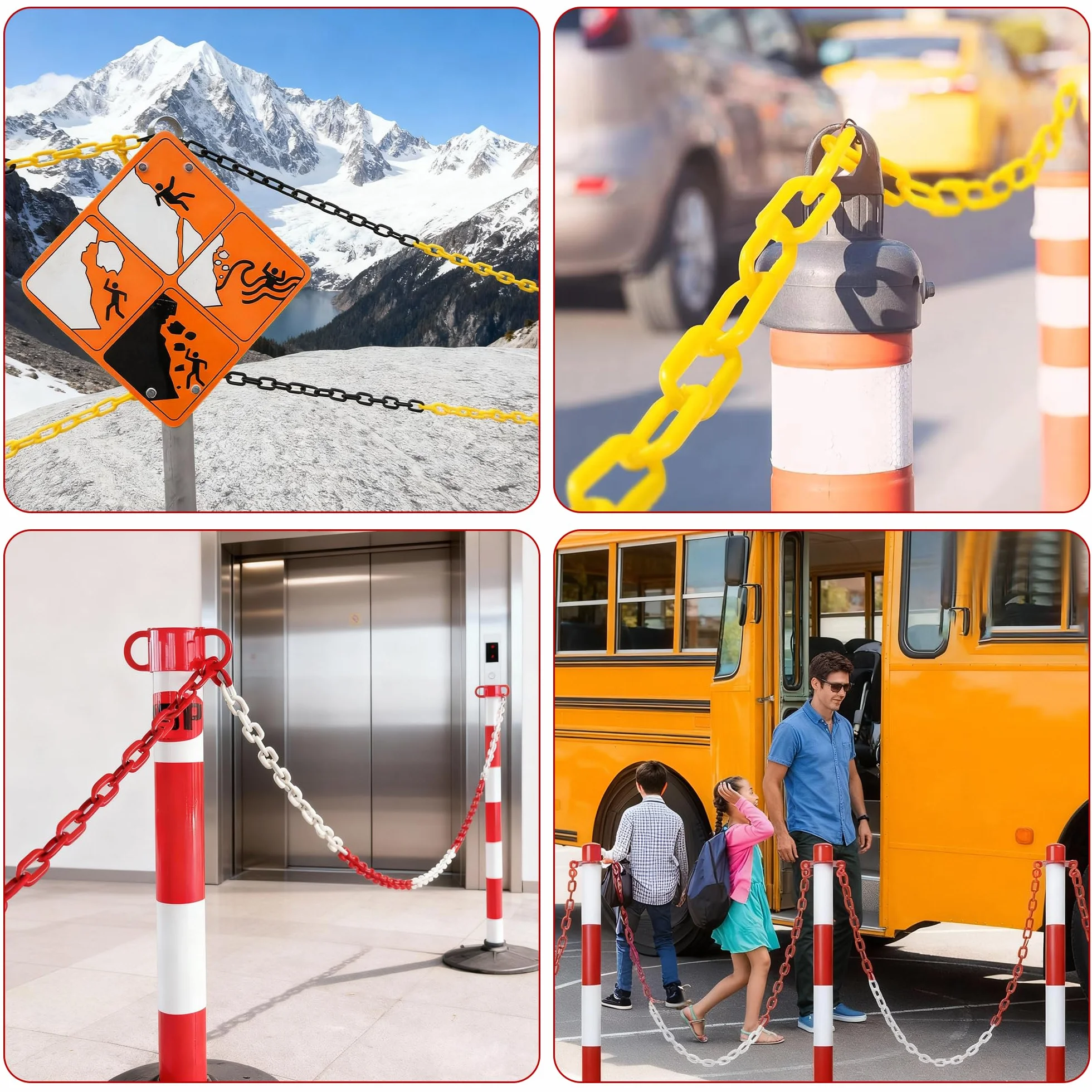 Barrera de Cadena de Plástico 10mx8mm Amarillo Negro para Seguridad Estacionamiento