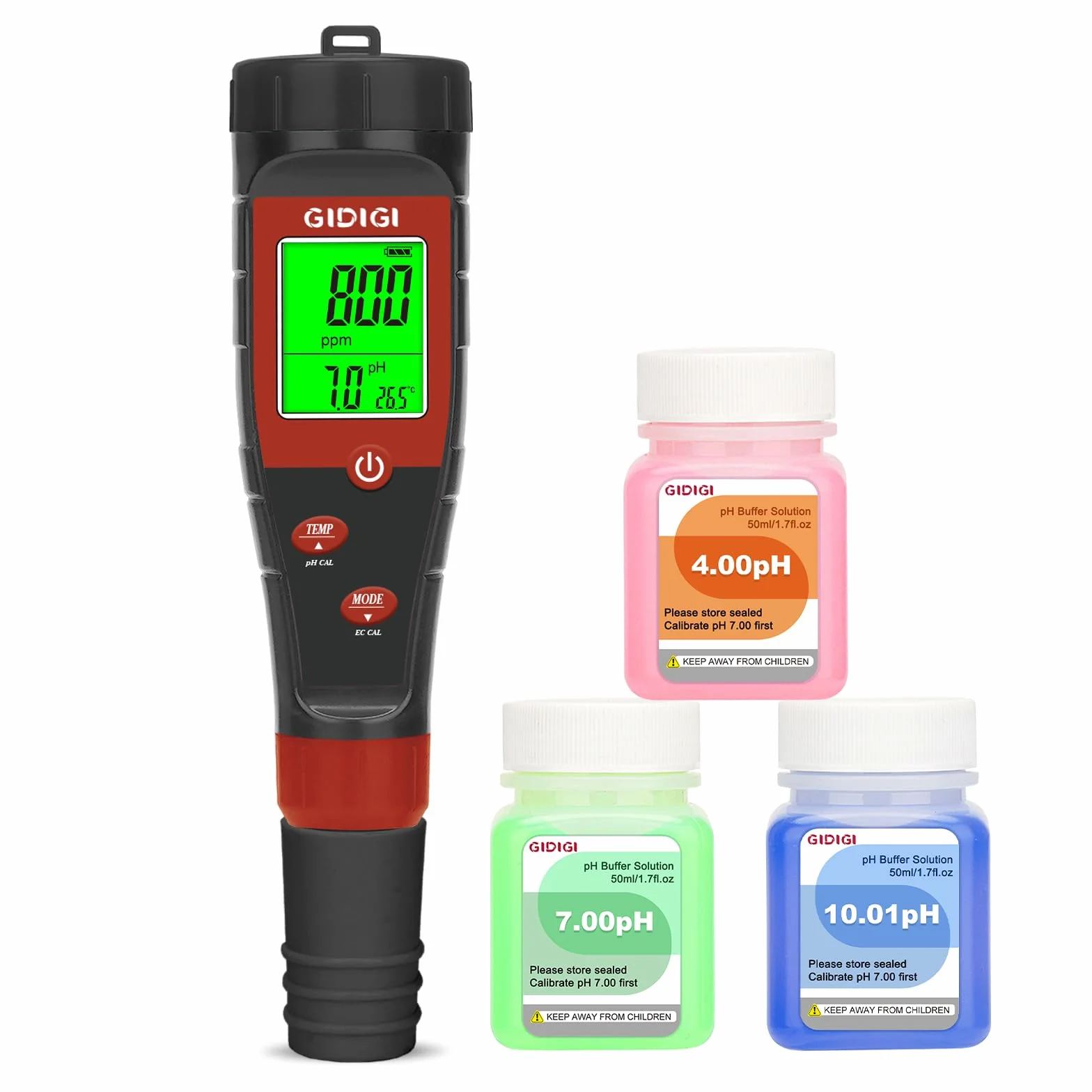 Medidor pH Agua 4 en 1, Probador Digital pH EC TDS para Piscina, Hidroponia, Agua Potable