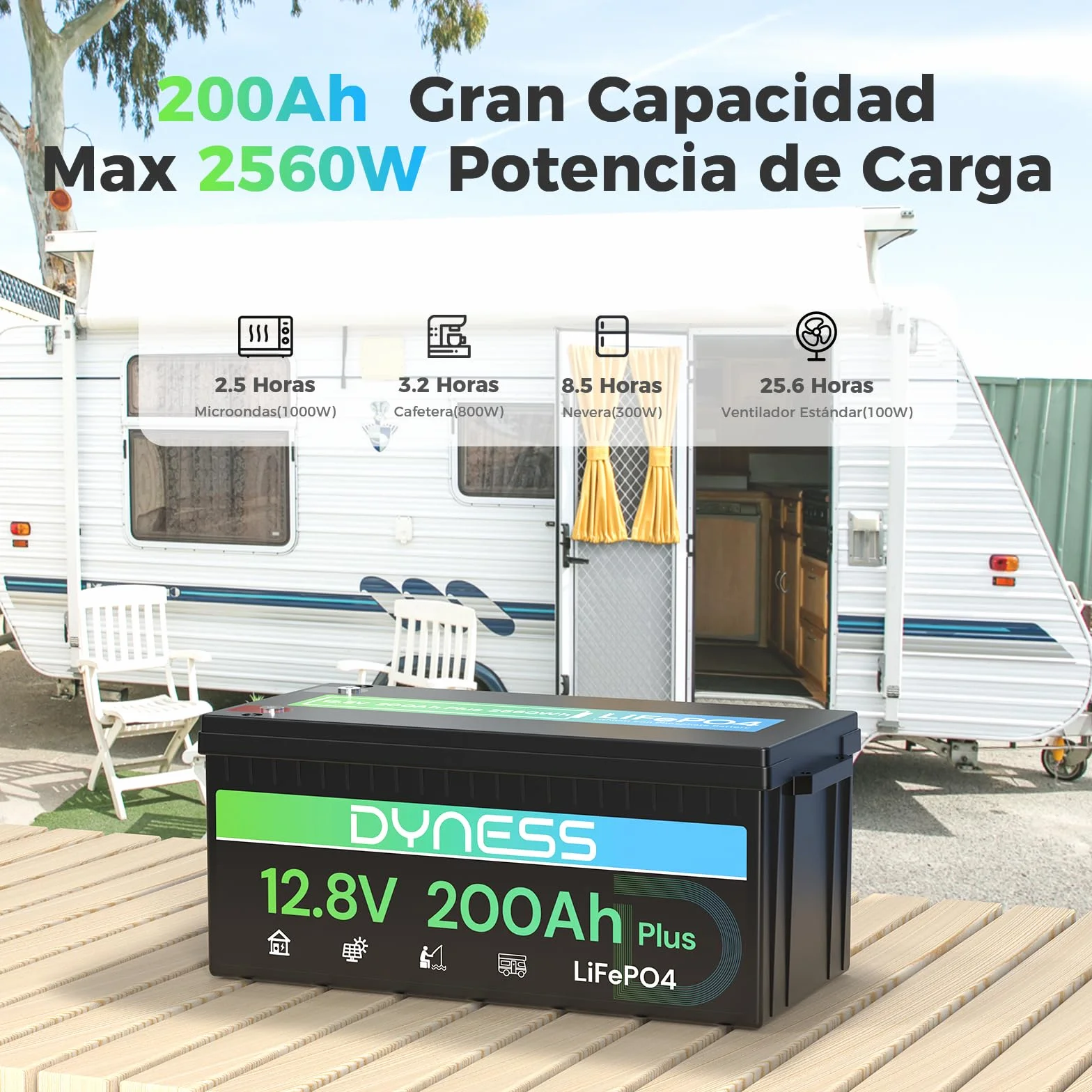 Dyness LiFePO4 Batería de Litio 12V 200Ah 2560Wh BMS 200A Ciclo Profundo Marina RV Solar