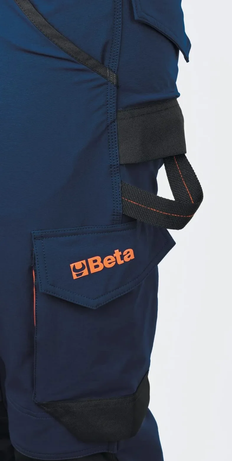 BETA 7650B S - Pantalones de Trabajo Multibolsillos elásticos de Nailon con Entrepierna antidesgarro, Cintura Alta, Bolsillos para Rodilleras, Bolsillos Traseros y Fondo Pierna Reforzados - Azul,