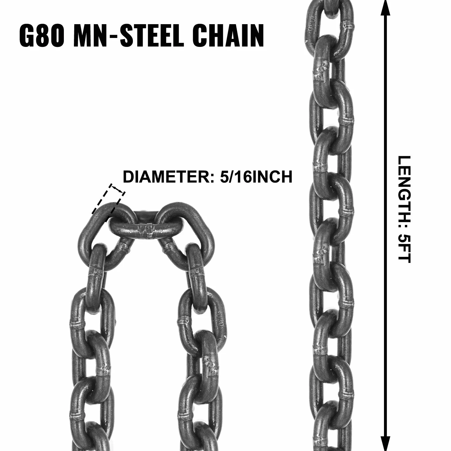 G80 Cadena de Elevación 4 Patas 1,5 m 5T 8 mm Eslinga para Minería Puertos Construcción