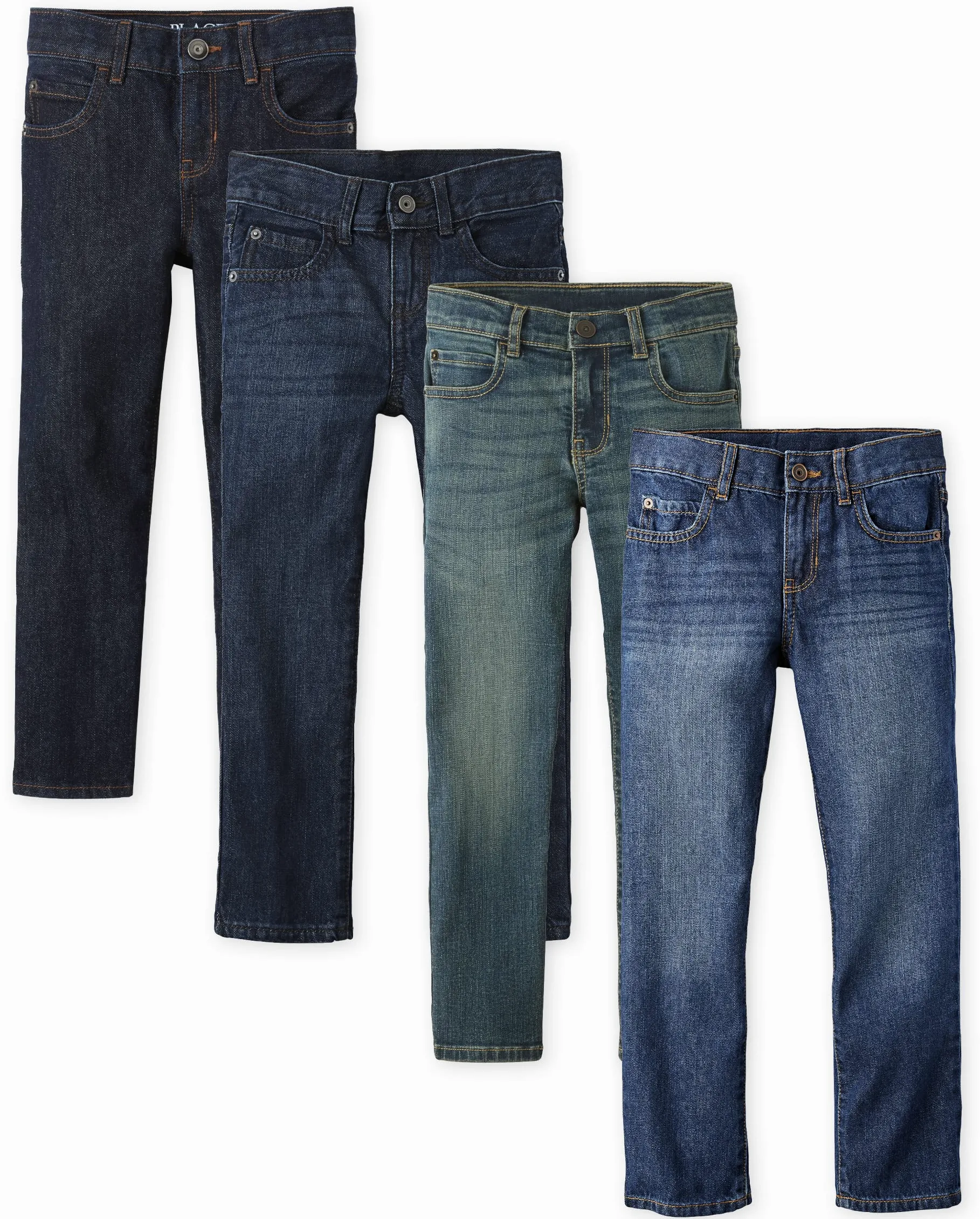 The Children's Place Straight Leg Jeans, Carbon Wash/Deep Blue Wash/Dark Juptier/Dark Rinse Wash, Paquete de 4, 14 (Pack de 4) para Niños