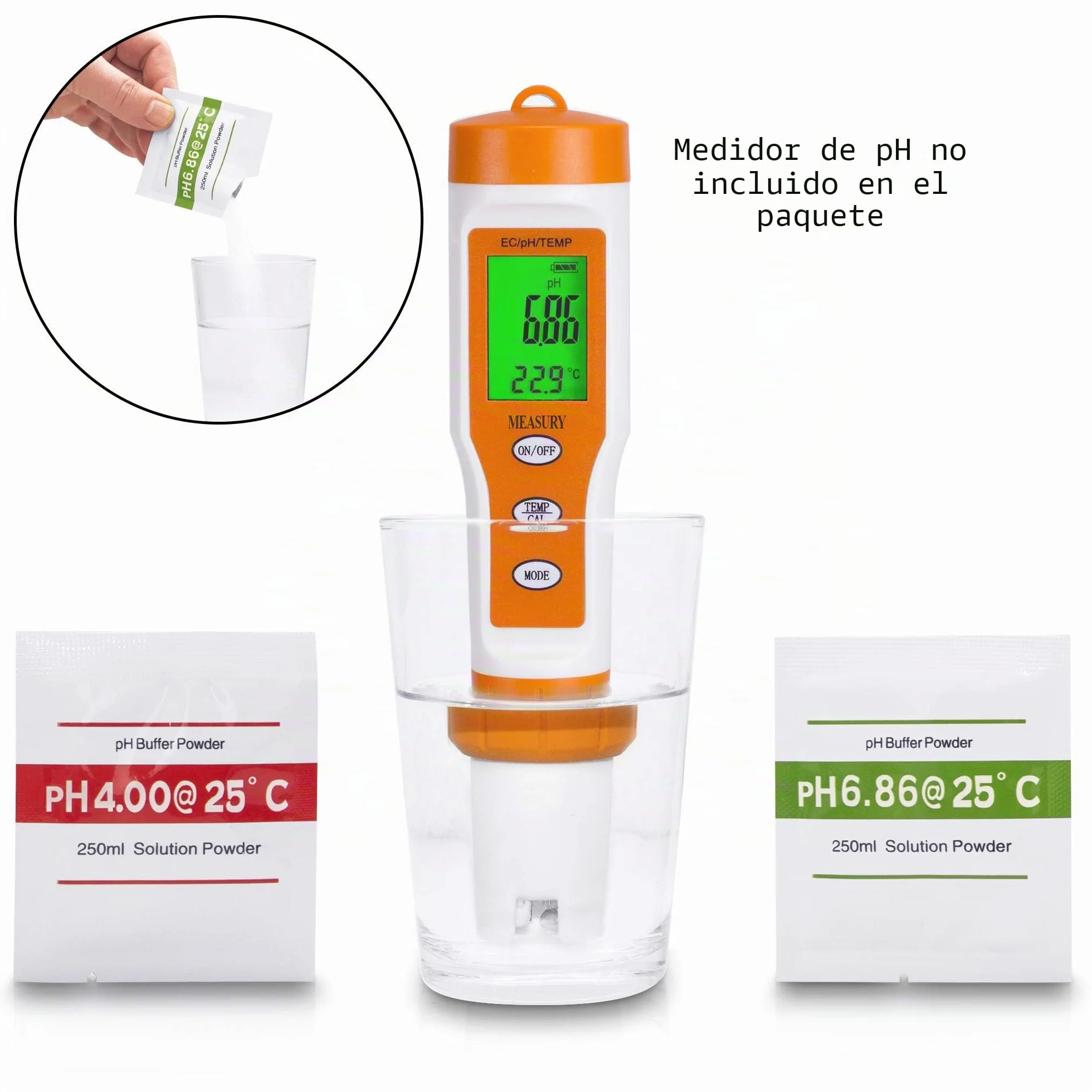 Measury Solución de Calibración de pH 10 piezas 4.00 y 6.86 Solución Tampón Polvo