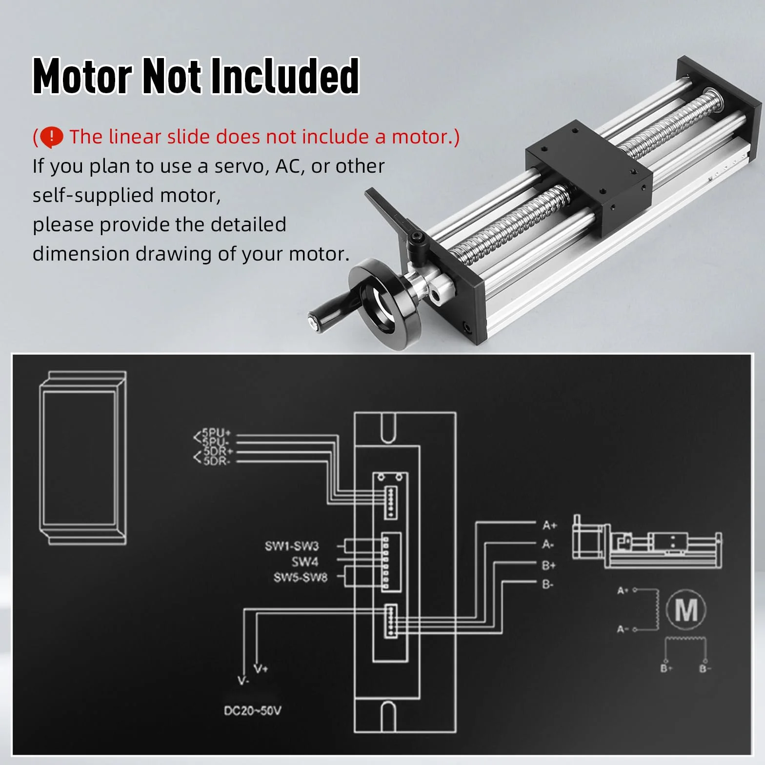 Guía Lineal con Volante 200 mm Husillo de Bolas ±0,05 mm Doble Rail CNC Mesa Lineal X-Y-Z